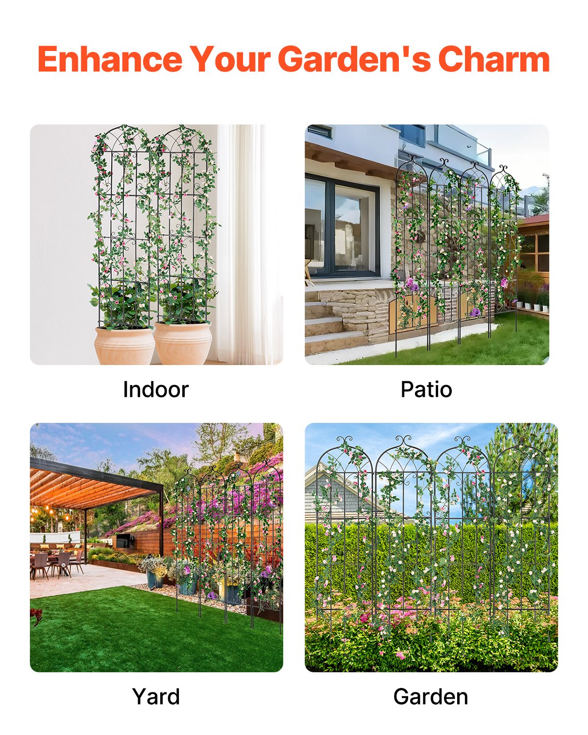 Garden Trellis for Climbing Plants, 87 x 20 in, 4 Packs Rustproof Metal Garden Flower Trellis, Outdoor Climbing Rose Trellis Cucumbers Support, Decorative Clematis Trellis for Courtyards Lawns - Image 5
