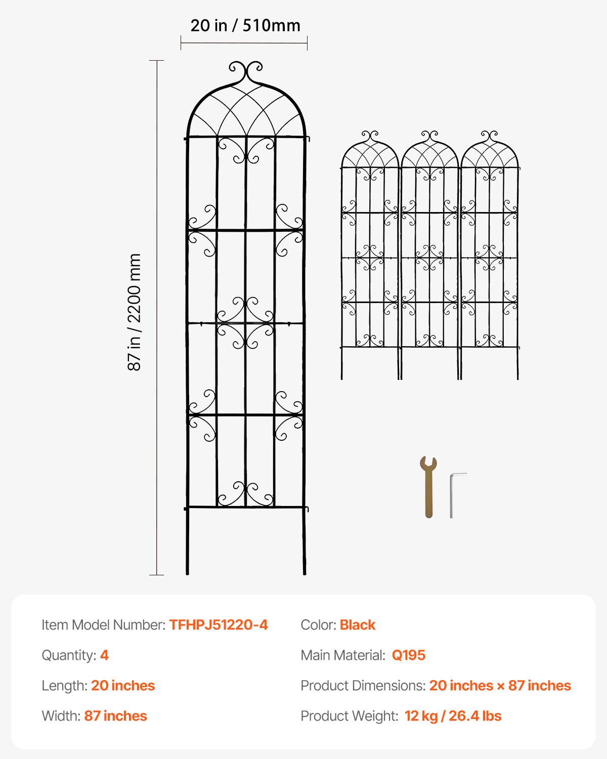 Garden Trellis for Climbing Plants, 87 x 20 in, 4 Packs Rustproof Metal Garden Flower Trellis, Outdoor Climbing Rose Trellis Cucumbers Support, Decorative Clematis Trellis for Courtyards Lawns - Image 7