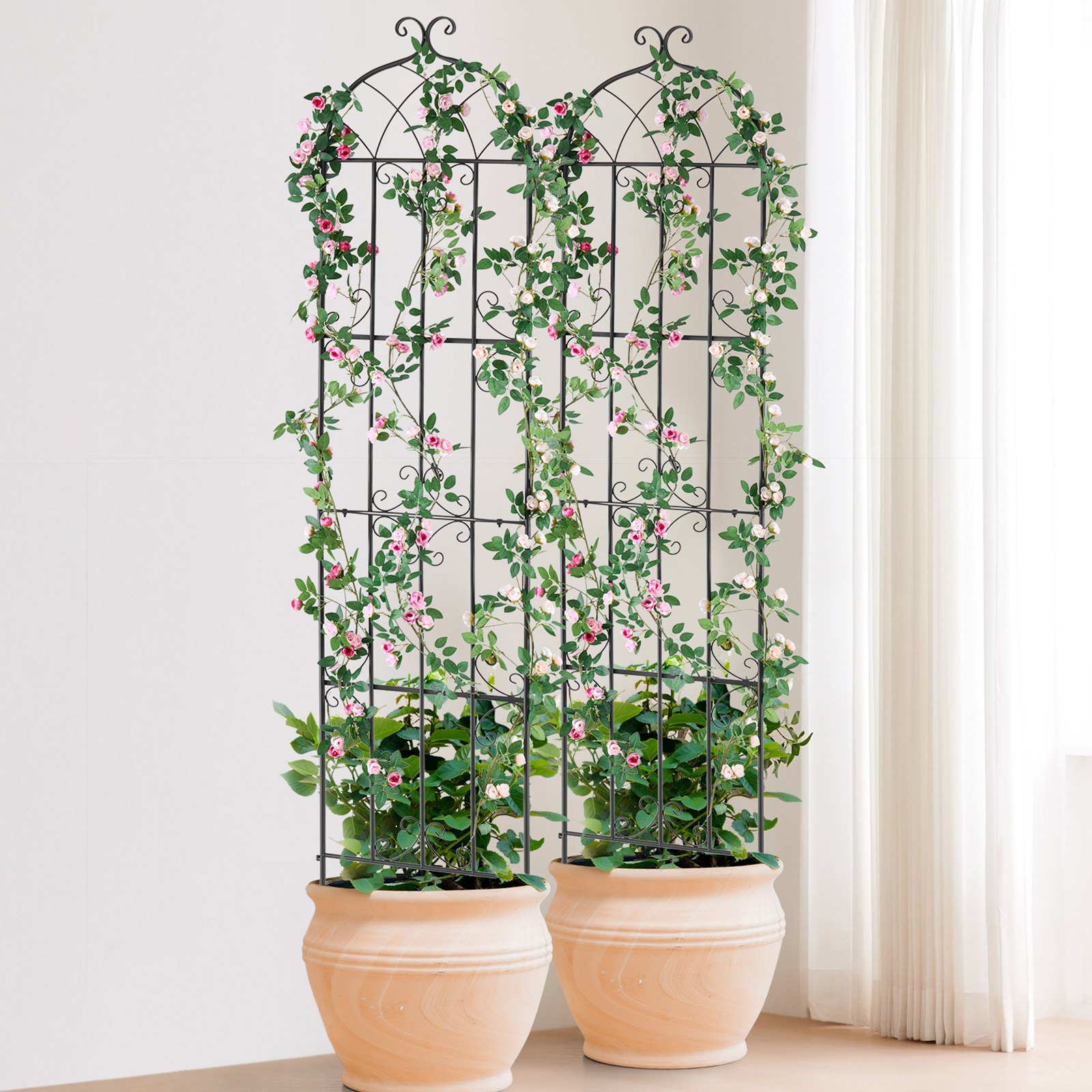 Garden Trellis for Climbing Plants, 87 x 20 in, 4 Packs Rustproof Metal Garden Flower Trellis, Outdoor Climbing Rose Trellis Cucumbers Support, Decorative Clematis Trellis for Courtyards Lawns - Image 8