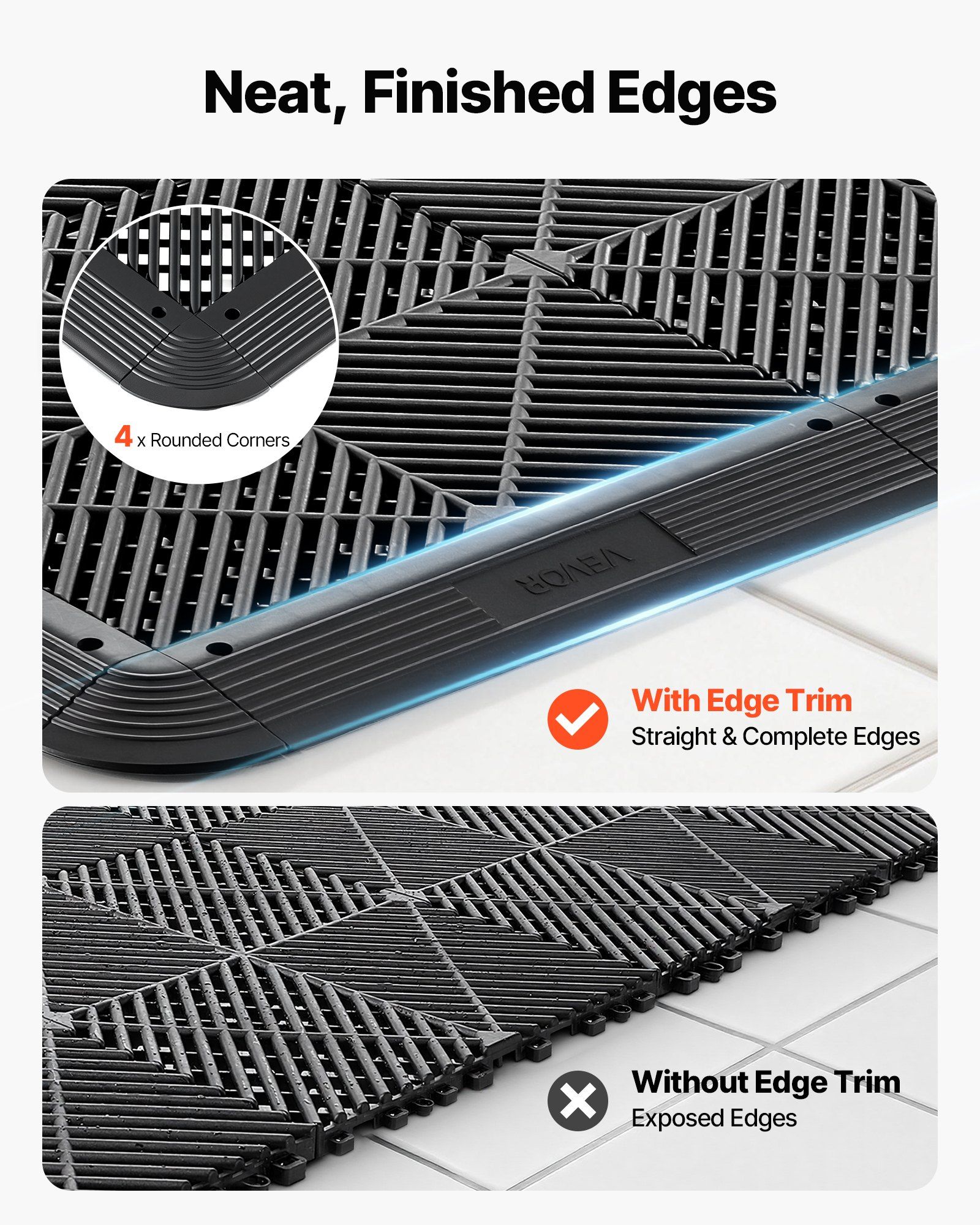 Transition Edge Kit, 11-Piece, Durable Straight Garage Floor Edging, PP Material, Easy Installation, Edge Protection for Wet Area Restaurant Pool, Only Compatible with Drainage Mats, Black - Image 2