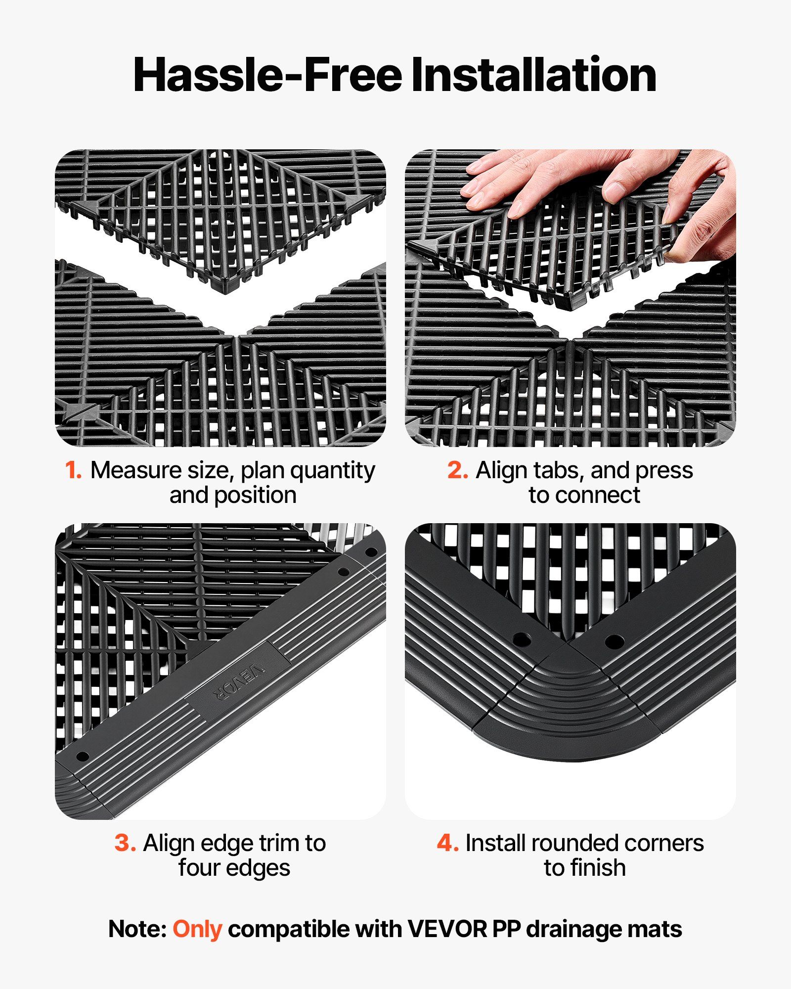 Transition Edge Kit, 11-Piece, Durable Straight Garage Floor Edging, PP Material, Easy Installation, Edge Protection for Wet Area Restaurant Pool, Only Compatible with Drainage Mats, Black - Image 5