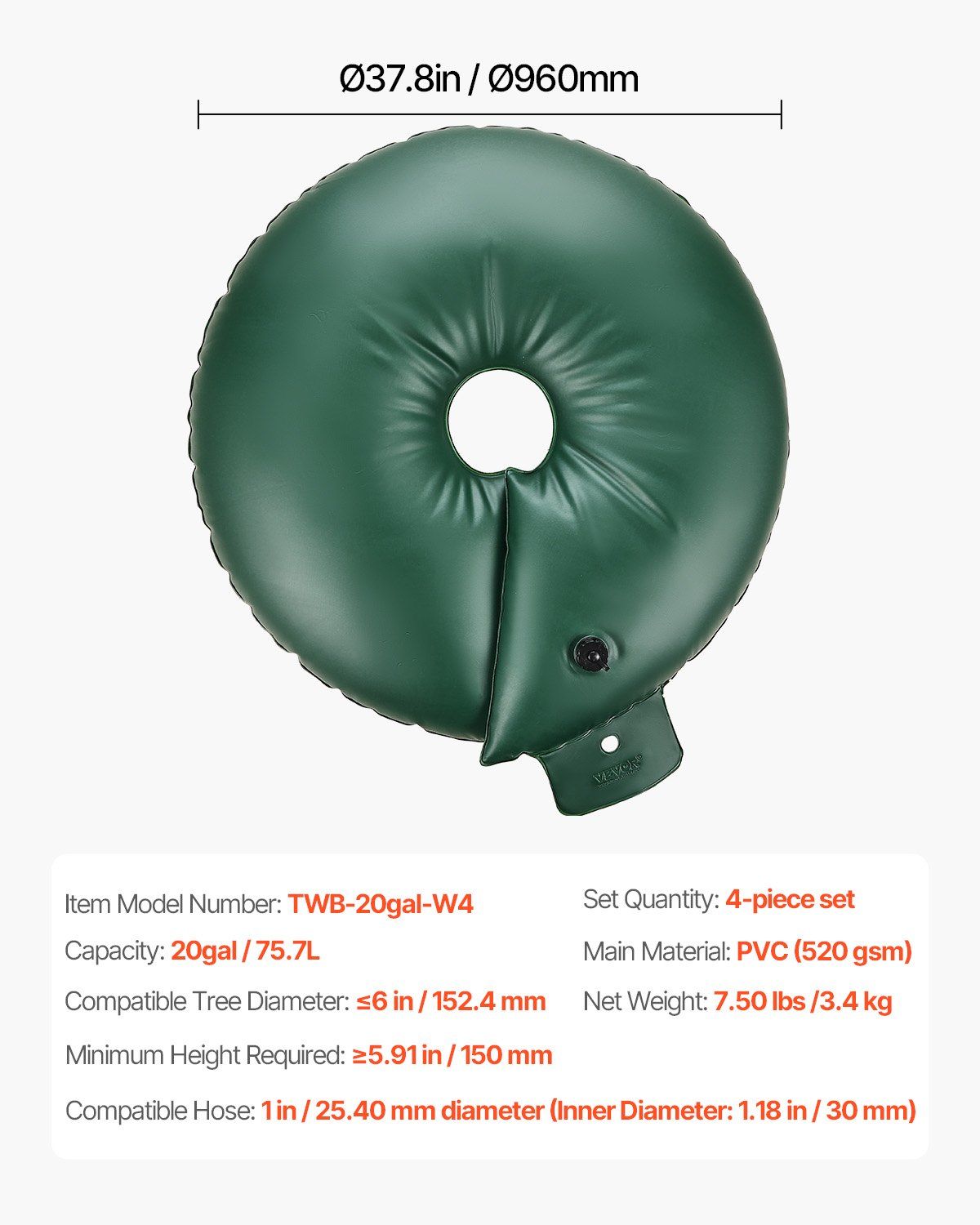 Tree Watering Rings, 4 Pcs 20 Gallons Tree Watering Bags, 6-9 Hours Slow Release, Refillable Planting Water Bags, Water Saving, Heavy Duty Watering System for Shrub Tree Root Drip Irrigation - Image 7