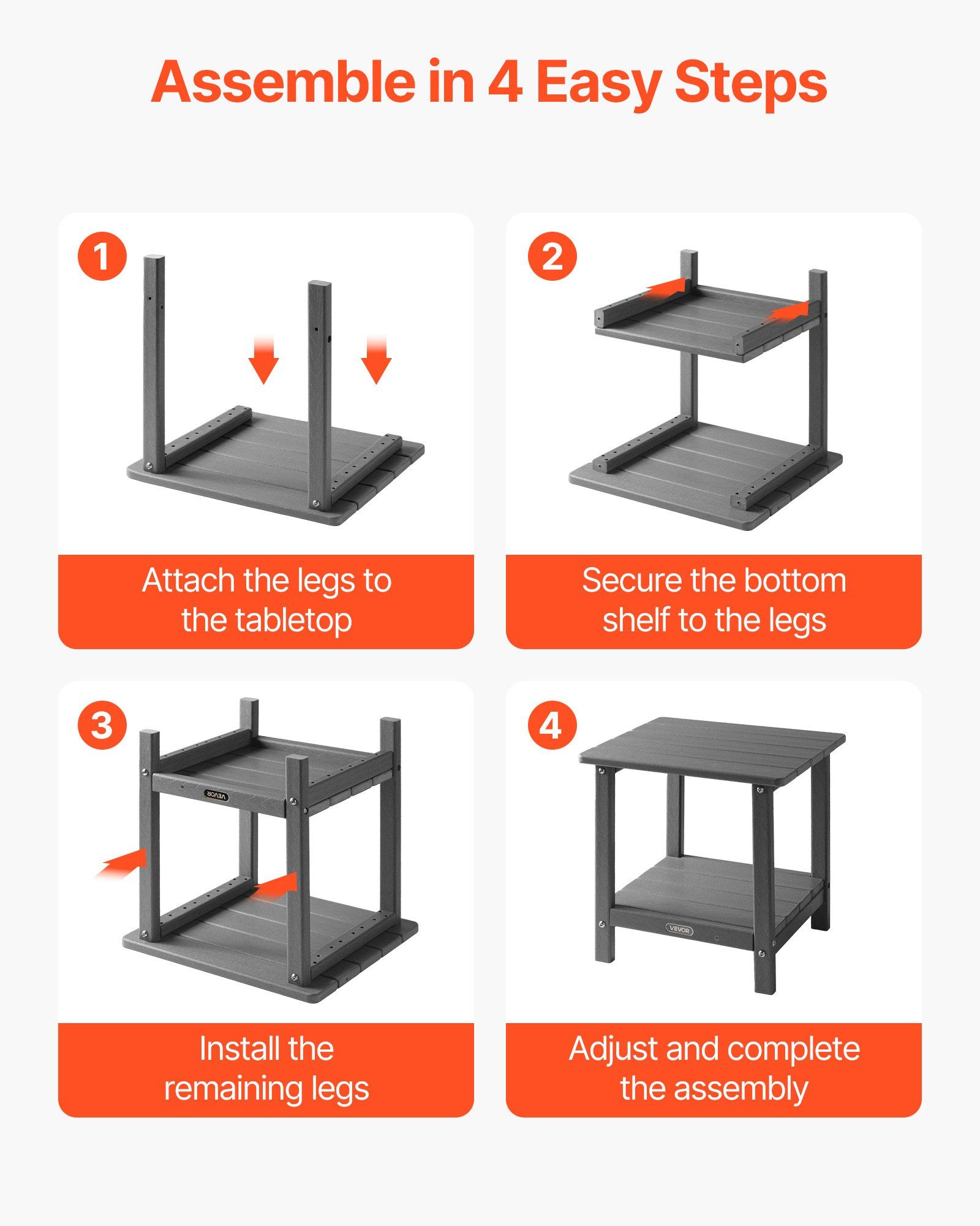 Outdoor Side Table, 450W x 380D x 440H mm, Double Layer HDPE Outside End Table for Easy Maintenance, Withstand Harsh Weather, Fit for Patio, Pool, Beach, Porch, Indoor, Backyard, Grey - Image 5