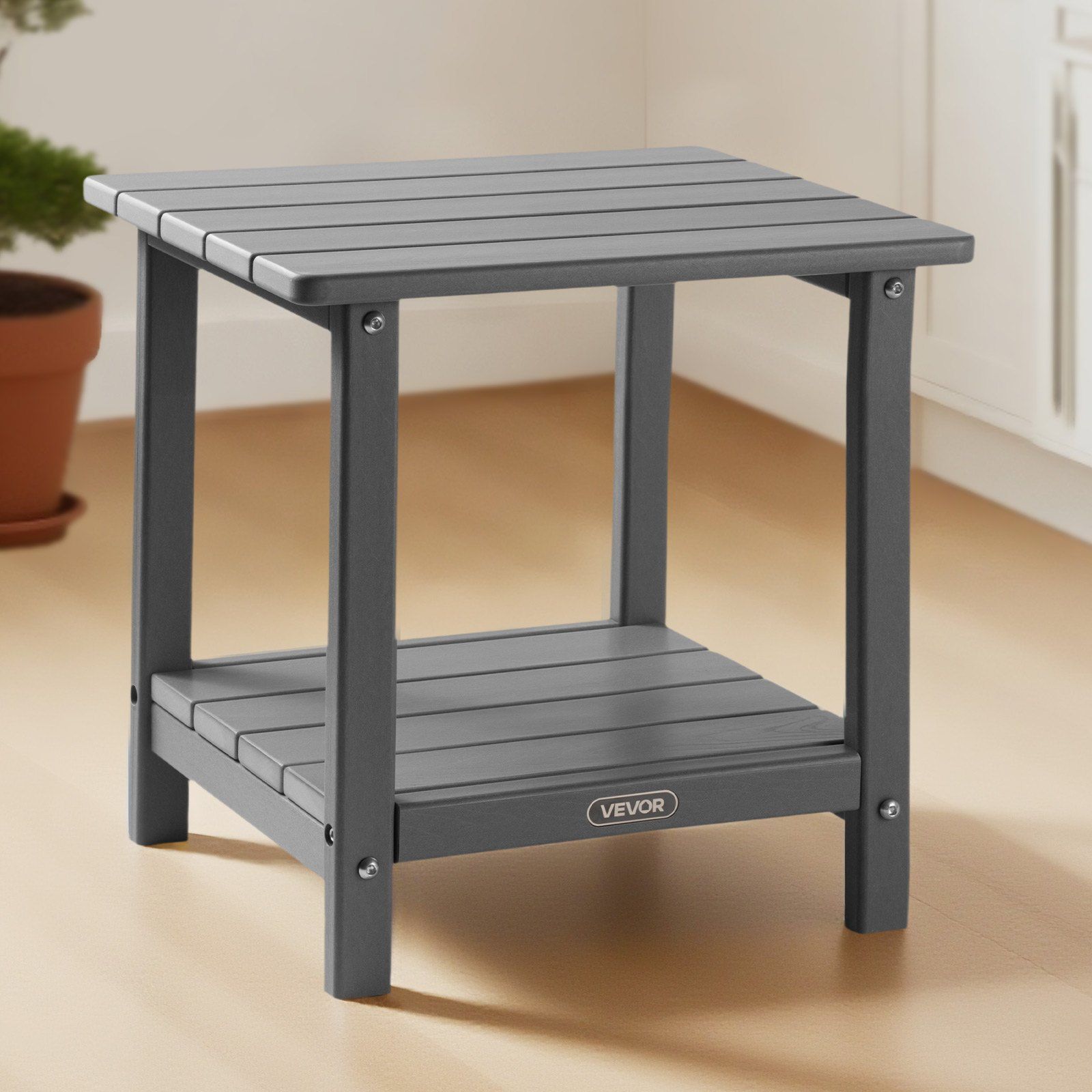 Outdoor Side Table, 450W x 380D x 440H mm, Double Layer HDPE Outside End Table for Easy Maintenance, Withstand Harsh Weather, Fit for Patio, Pool, Beach, Porch, Indoor, Backyard, Grey - Image 8