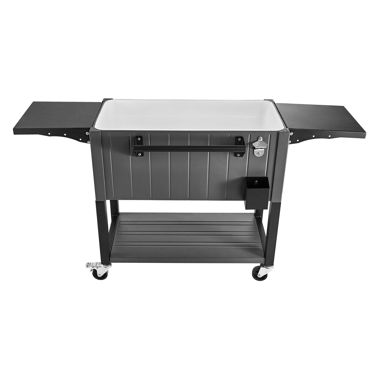 75.7L Rolling Ice Chest, Hold up to 50 Bottles / 110 Cans, Portable Patio Party Bar Drink Cooler Cart with Bottom Shelf & Foldable Side Shelves, Beverage Pool with Swivel Wheels & Bottle Opener - Image 1