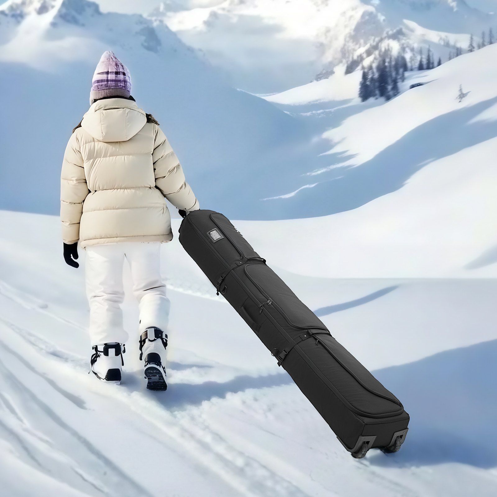 Ski Roller Bag, Up to 74.8 in/190 cm, Padded Snowboard Bag with Wheels for Air Travel, 600D Waterproof Oxford Fabric, with Adjustable Straps, for Skis Poles Goggles Gloves Helmet Boots (Black) - Image 8