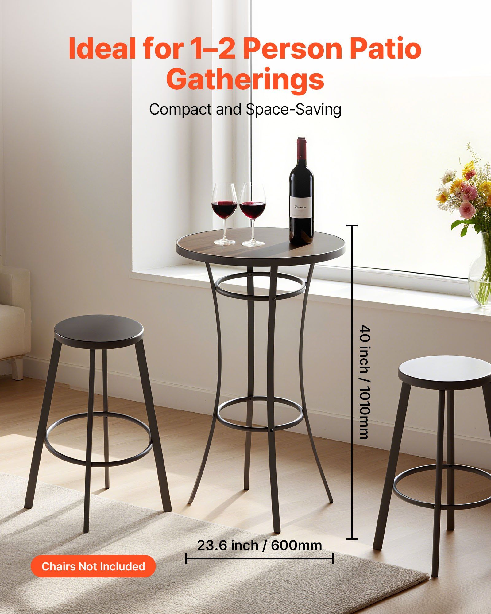 Outdoor Round Bar Table, 60 cm Counter Bar Height Bistro Table, Patio Dining Tables with Easy-to-Clean Top & Sturdy Metal Frame, Indoor High Top Pub Tables for Small Places, Kitchen - Image 2
