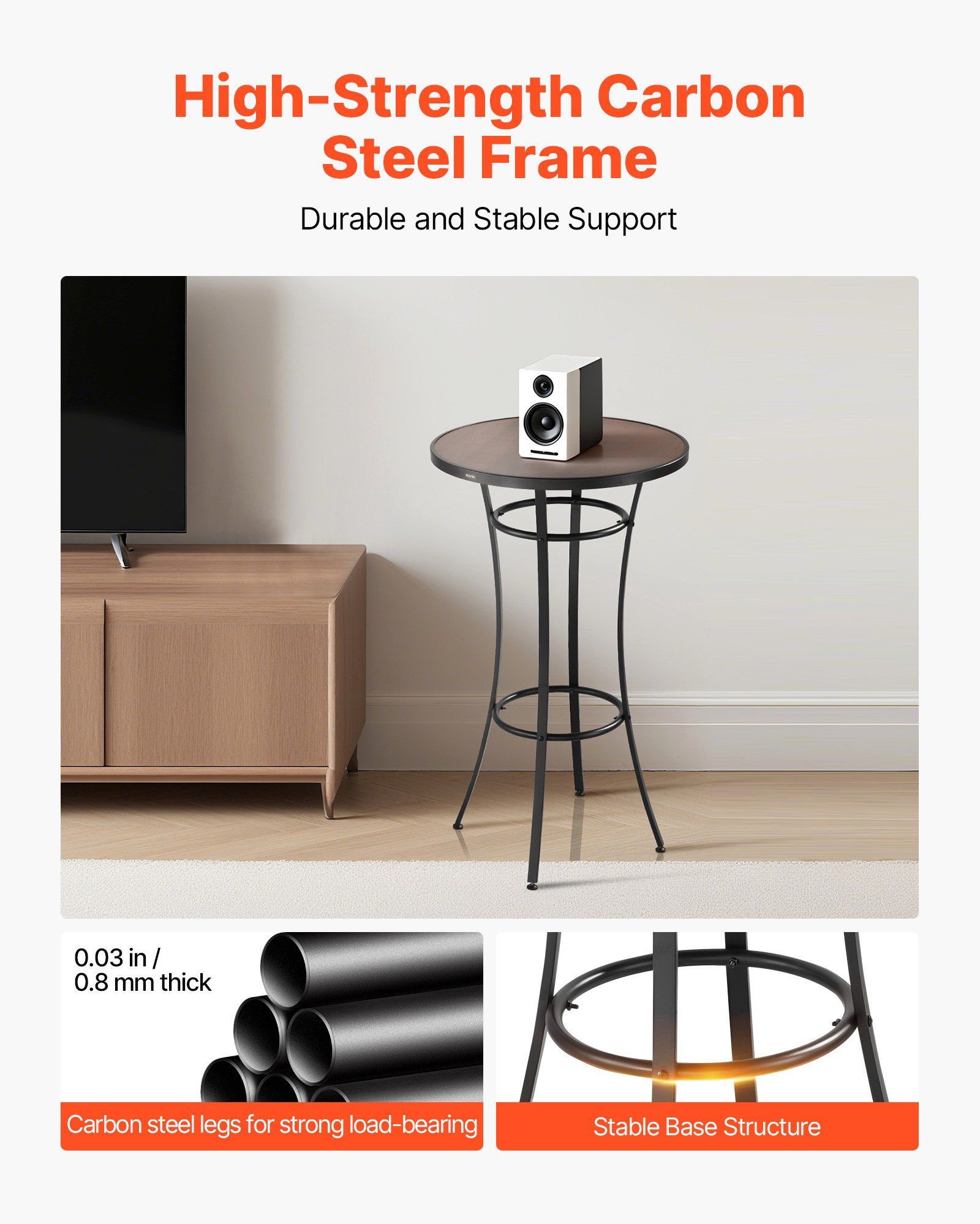 Outdoor Round Bar Table, 60 cm Counter Bar Height Bistro Table, Patio Dining Tables with Easy-to-Clean Top & Sturdy Metal Frame, Indoor High Top Pub Tables for Small Places, Kitchen - Image 3