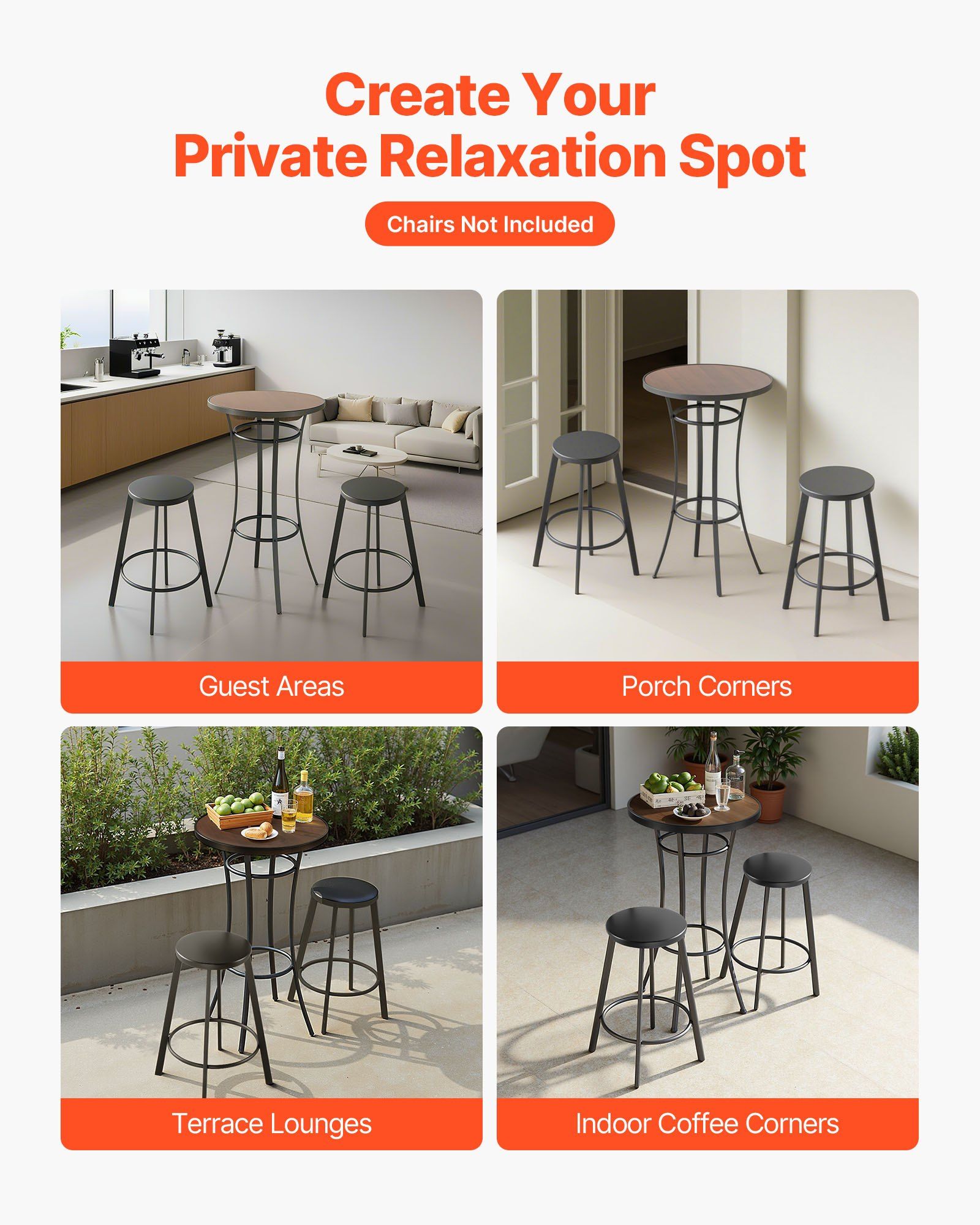 Outdoor Round Bar Table, 60 cm Counter Bar Height Bistro Table, Patio Dining Tables with Easy-to-Clean Top & Sturdy Metal Frame, Indoor High Top Pub Tables for Small Places, Kitchen - Image 6