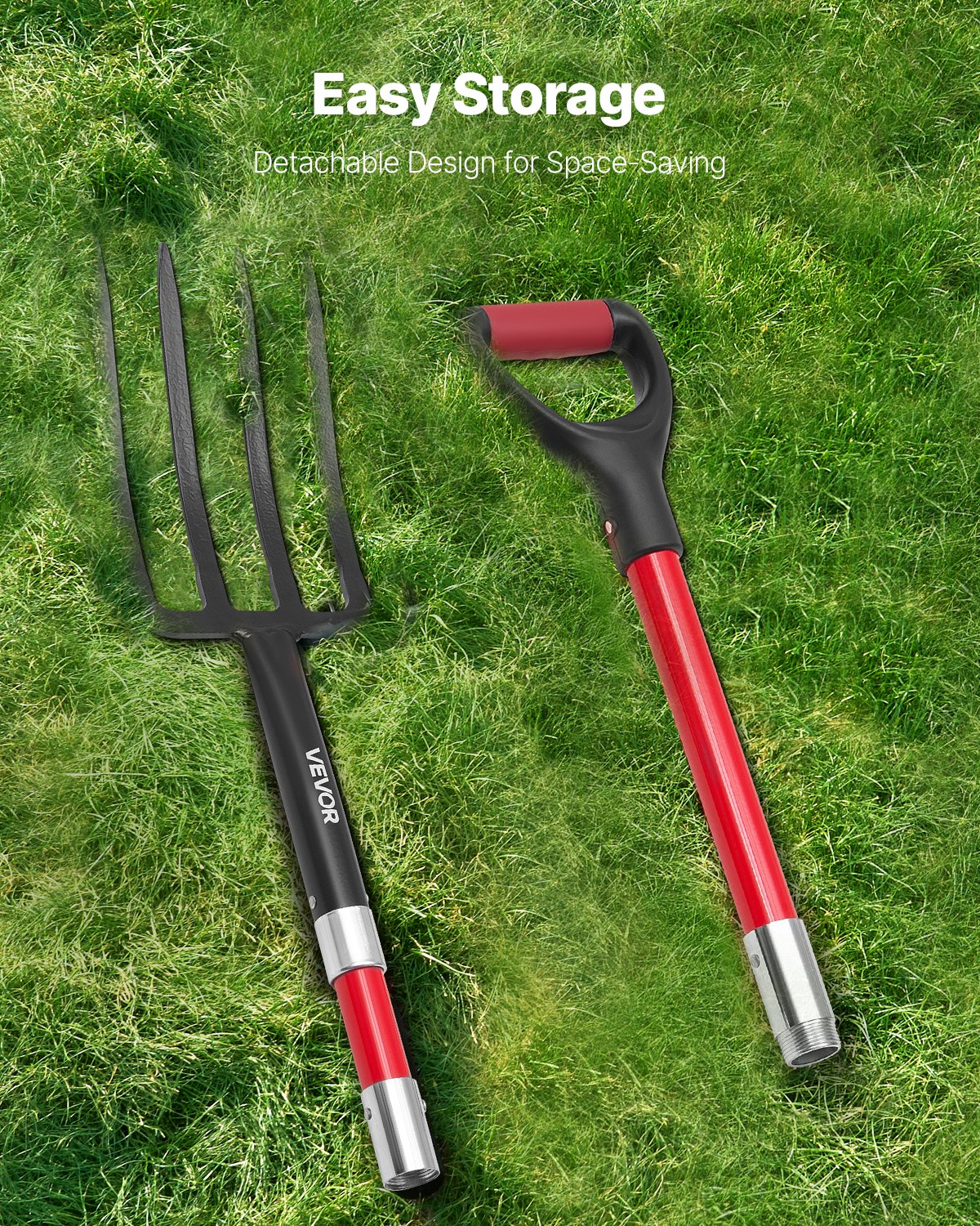 4 Tines Garden Fork Fiberglass Handle 45 in Spading Pitchfork Heavy Duty - Image 4