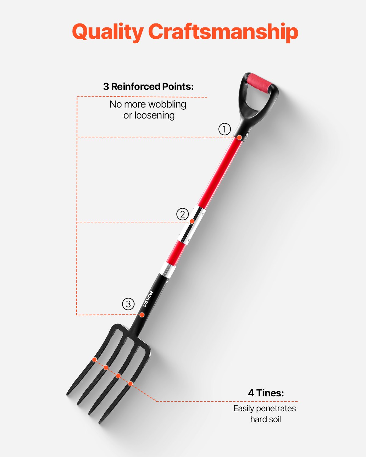 4 Tines Garden Fork Fiberglass Handle 45 in Spading Pitchfork Heavy Duty - Image 5
