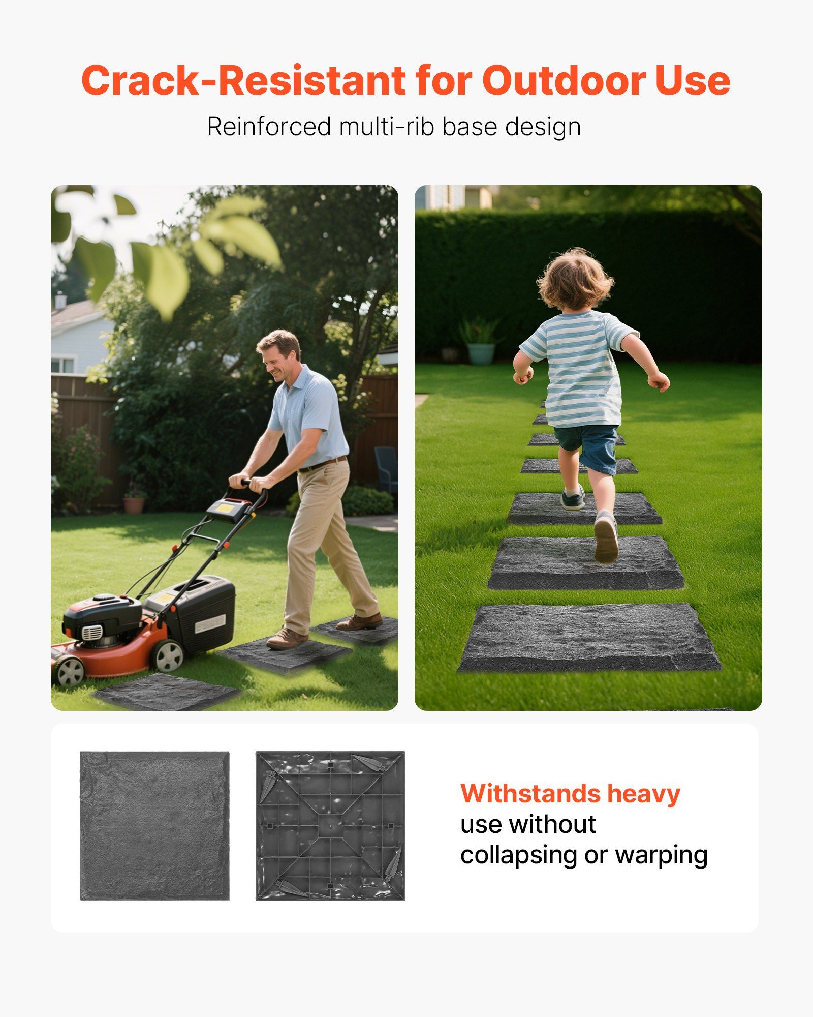 Garden Stepping Stones, 4Pcs 39.5x39.5 cm Decorative Stepping Stones with Stakes, Weather-Resistant Plastic Pathway Pavers, Smooth Surface, Outdoor Walkway for Lawn Patio Landscape, Grey - Image 3