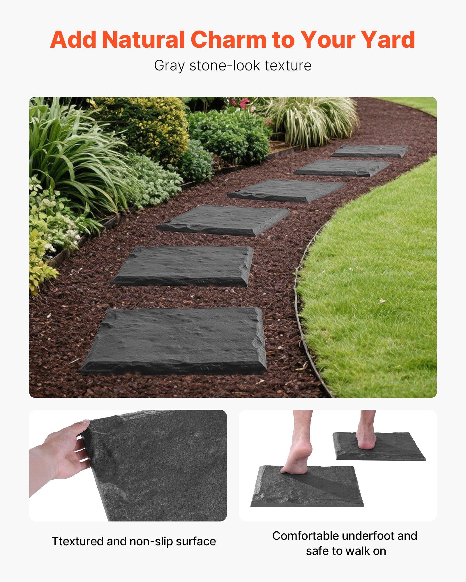 Garden Stepping Stones, 4Pcs 39.5x39.5 cm Decorative Stepping Stones with Stakes, Weather-Resistant Plastic Pathway Pavers, Smooth Surface, Outdoor Walkway for Lawn Patio Landscape, Grey - Image 4