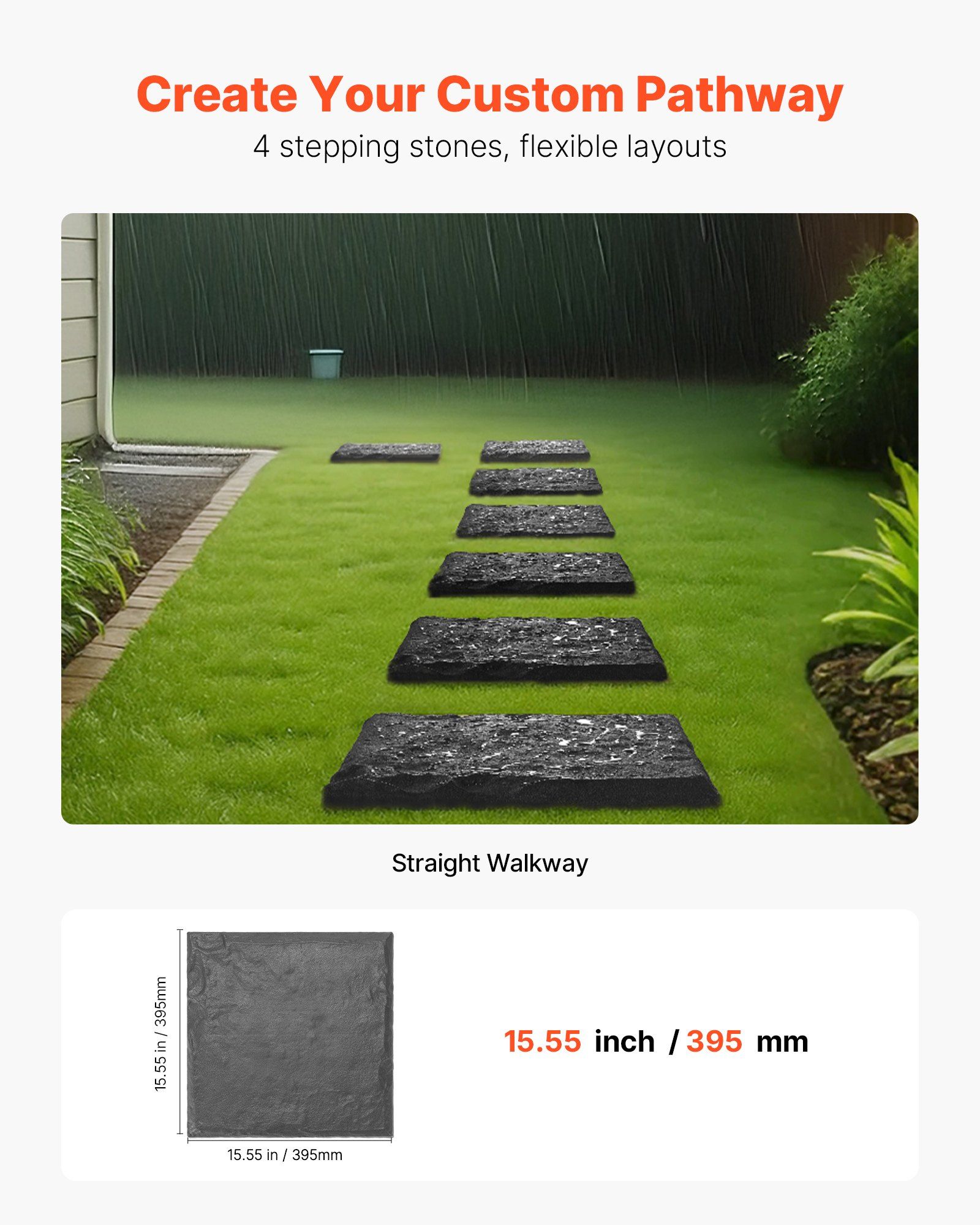 Garden Stepping Stones, 4Pcs 39.5x39.5 cm Decorative Stepping Stones with Stakes, Weather-Resistant Plastic Pathway Pavers, Smooth Surface, Outdoor Walkway for Lawn Patio Landscape, Grey - Image 6