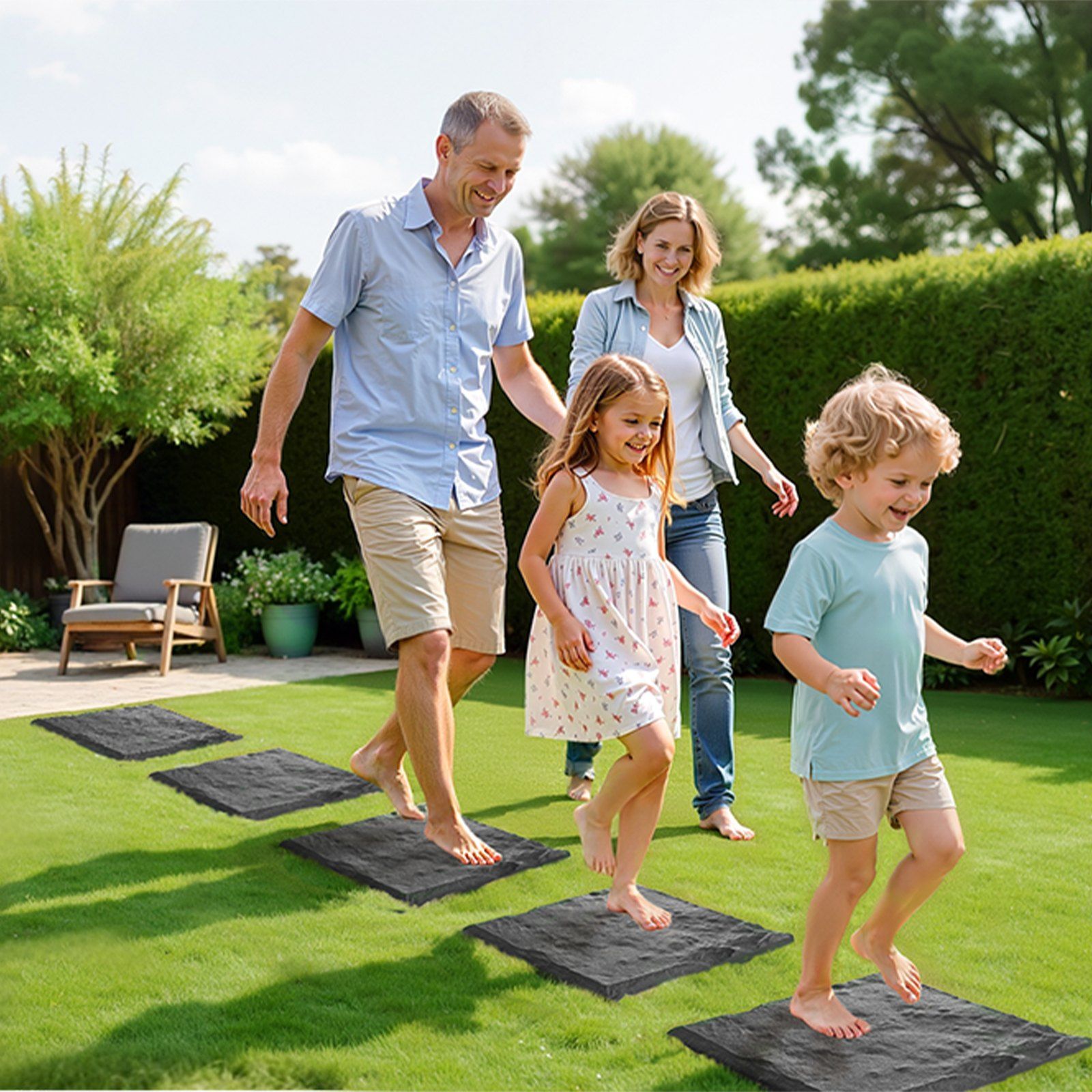 Garden Stepping Stones, 4Pcs 39.5x39.5 cm Decorative Stepping Stones with Stakes, Weather-Resistant Plastic Pathway Pavers, Smooth Surface, Outdoor Walkway for Lawn Patio Landscape, Grey - Image 8