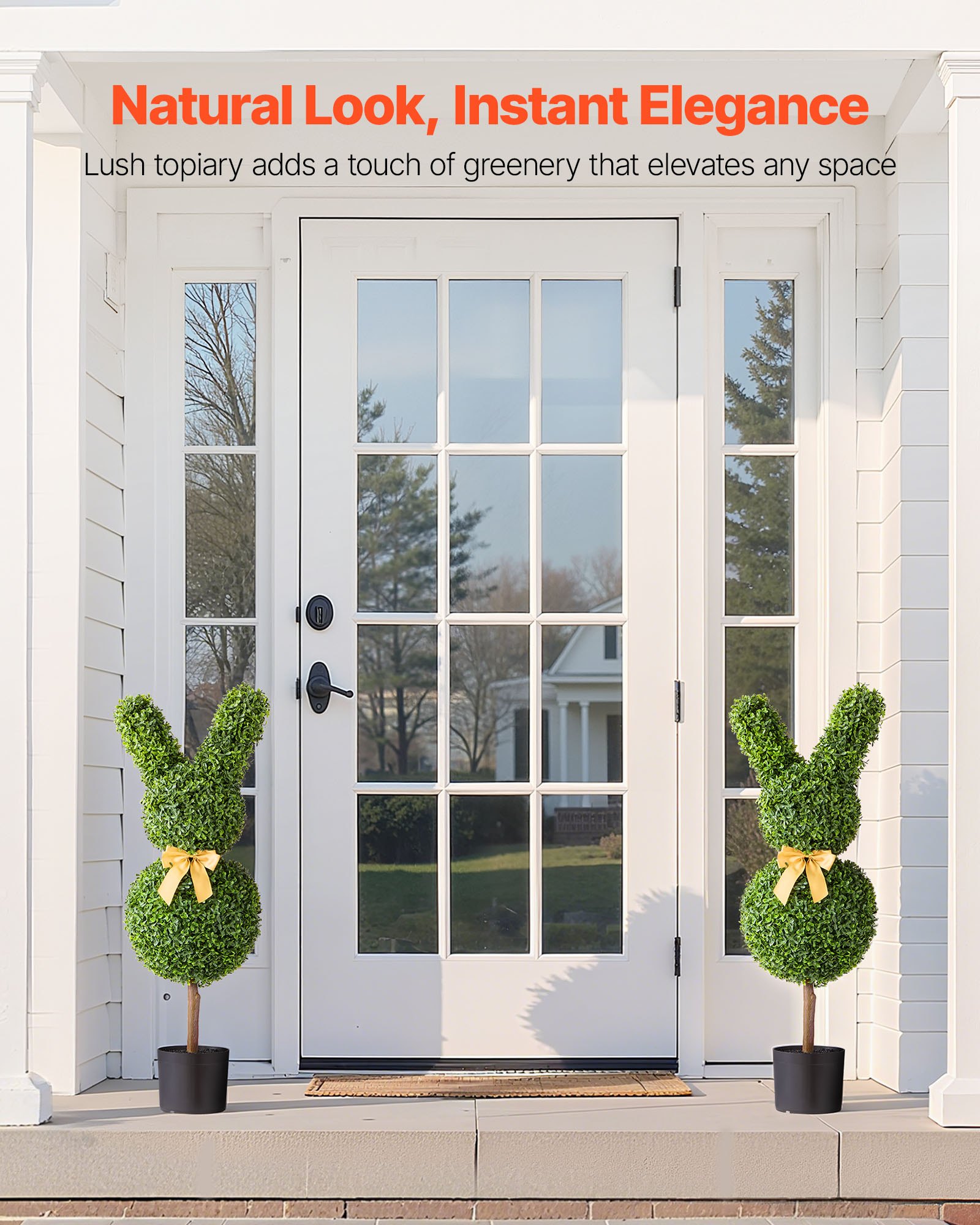 Artificial Topiary Bunny-Shape Boxwood Ball, 2 Set 914mm Faux Boxwood Plant Balls, Fake Silk Tree Look Real, Easy Assembly for Decor Front Porch Outdoor Patio Garden Balcony Backyard Indoor - Image 2