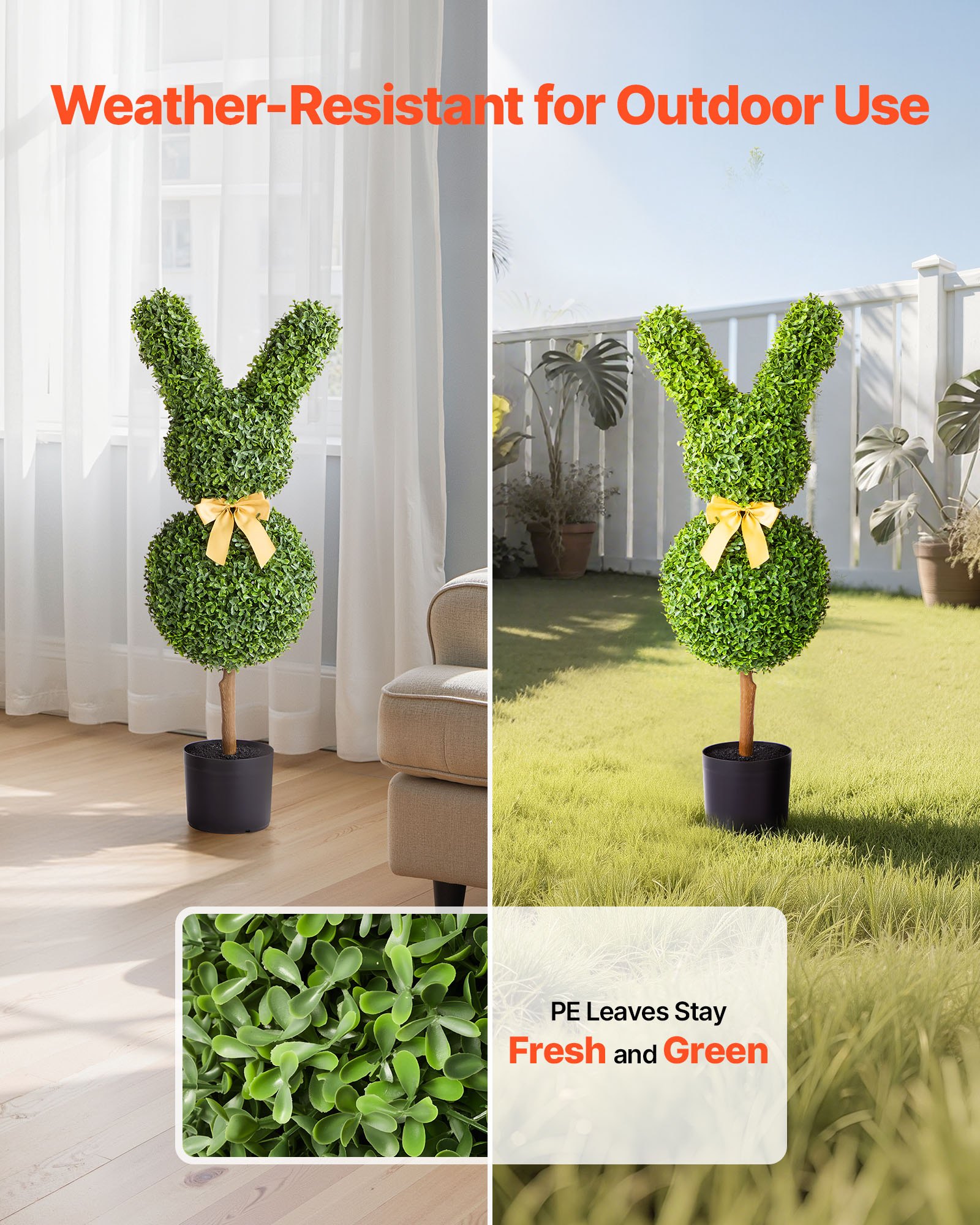 Artificial Topiary Bunny-Shape Boxwood Ball, 2 Set 914mm Faux Boxwood Plant Balls, Fake Silk Tree Look Real, Easy Assembly for Decor Front Porch Outdoor Patio Garden Balcony Backyard Indoor - Image 3