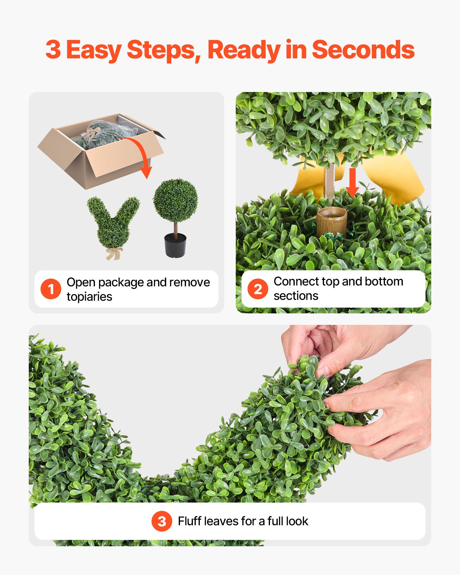 Artificial Topiary Bunny-Shape Boxwood Ball, 2 Set 914mm Faux Boxwood Plant Balls, Fake Silk Tree Look Real, Easy Assembly for Decor Front Porch Outdoor Patio Garden Balcony Backyard Indoor - Image 4