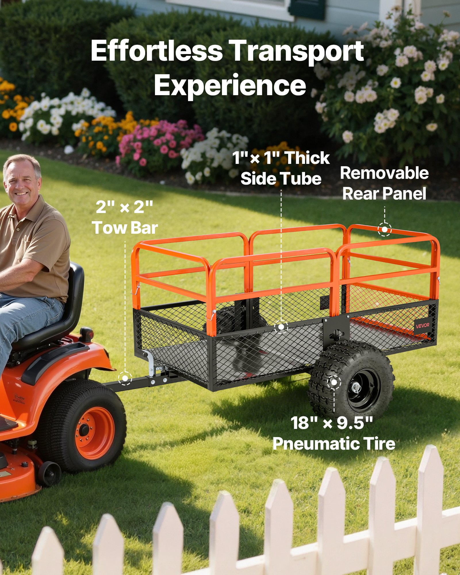 Garden Utility Trailer, 28 Cu. Ft. & 800 kg, ATV UTV Trailer, Tow Behind Steel Dump Trailers, Removable Rear Panel, Heavy Duty Pull Behind Yard Trailers for Lawn Mower Tractor Garden Waste - Image 3