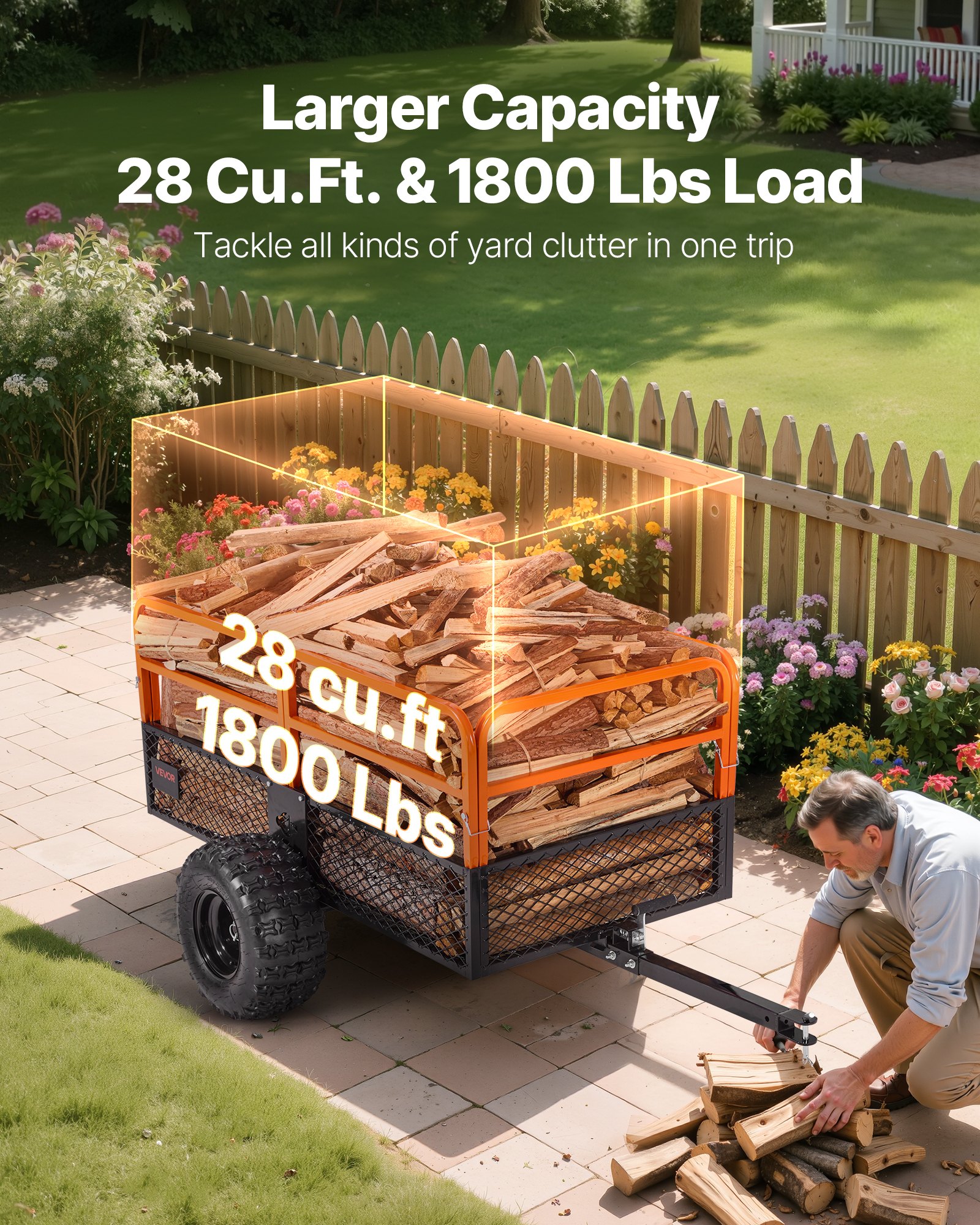 Garden Utility Trailer, 28 Cu. Ft. & 800 kg, ATV UTV Trailer, Tow Behind Steel Dump Trailers, Removable Rear Panel, Heavy Duty Pull Behind Yard Trailers for Lawn Mower Tractor Garden Waste - Image 4