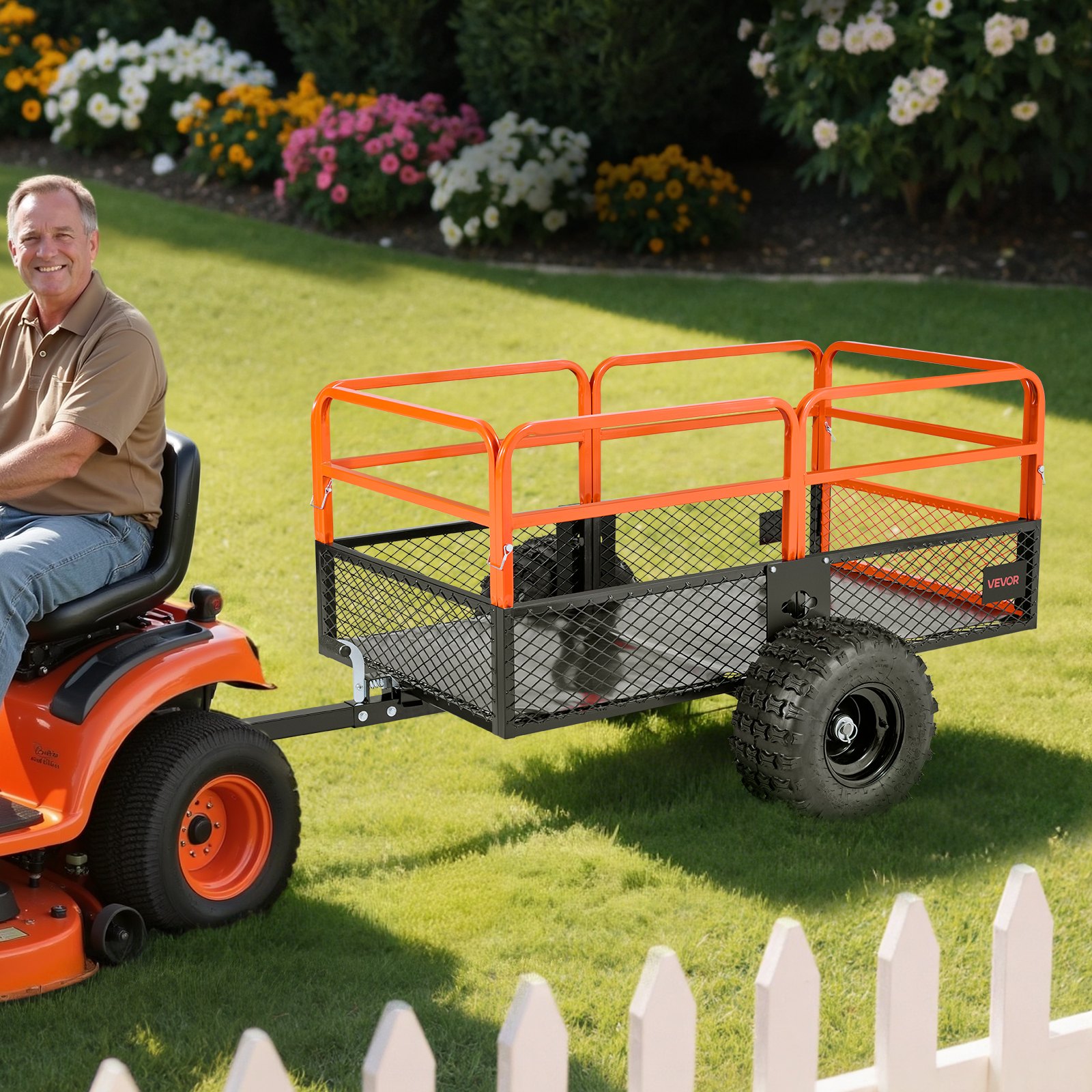 Garden Utility Trailer, 28 Cu. Ft. & 800 kg, ATV UTV Trailer, Tow Behind Steel Dump Trailers, Removable Rear Panel, Heavy Duty Pull Behind Yard Trailers for Lawn Mower Tractor Garden Waste - Image 8