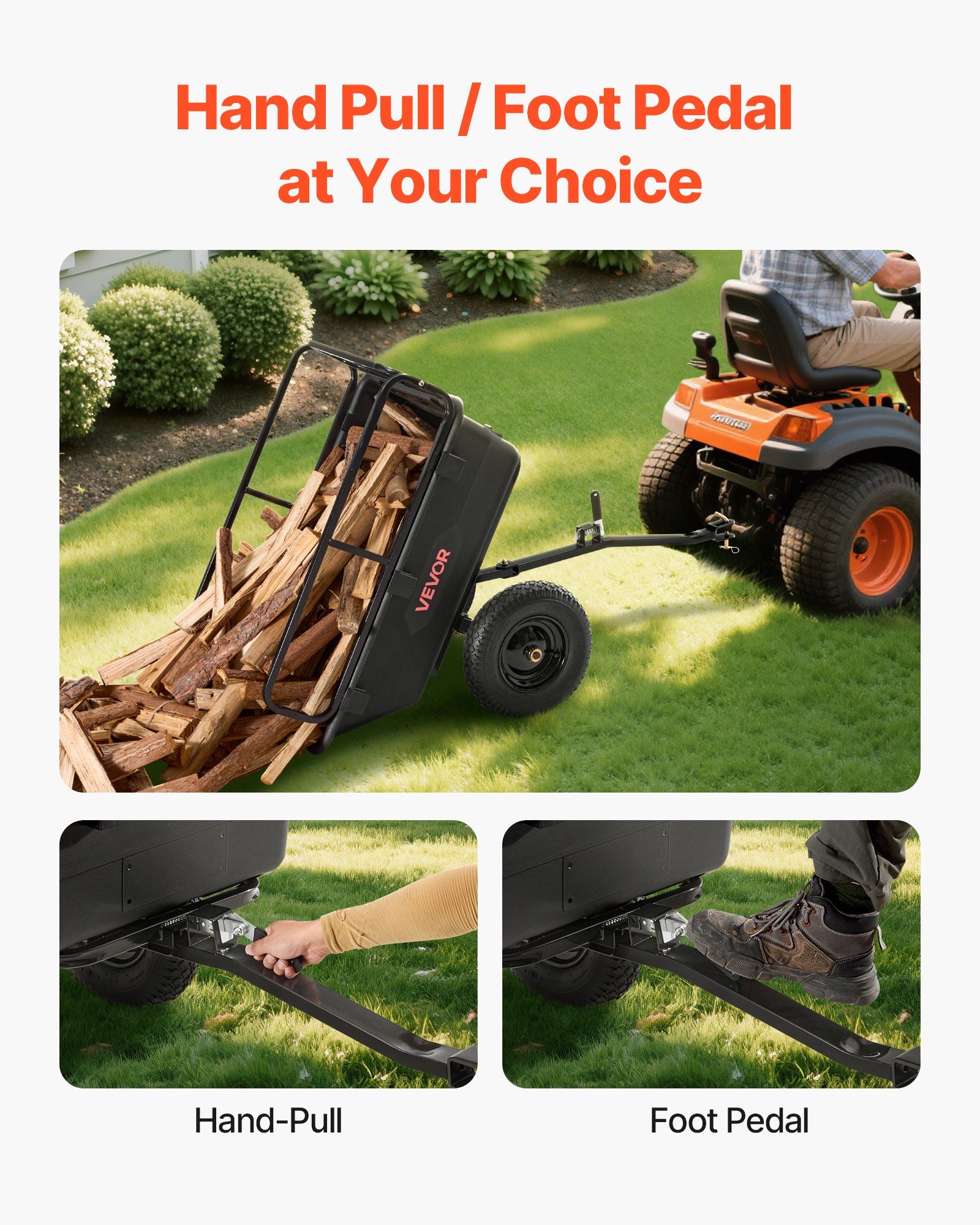 Garden Utility Trailer, 10 Cu. Ft 227 kg, ATV UTV Hauling Trailer, Tow Behind Poly Dump Cart with 16