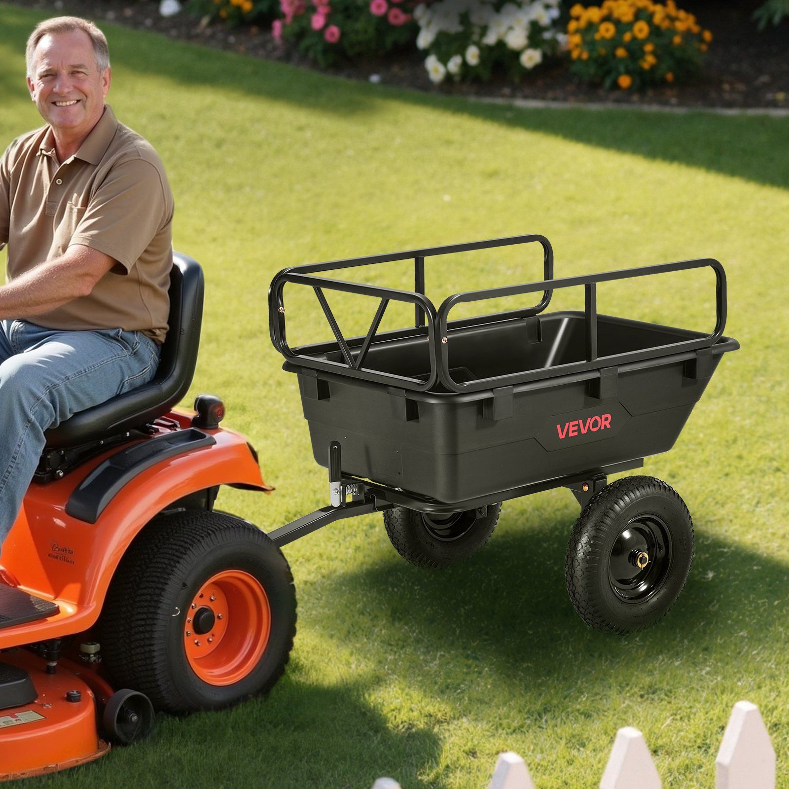 Garden Utility Trailer, 10 Cu. Ft 227 kg, ATV UTV Hauling Trailer, Tow Behind Poly Dump Cart with 16