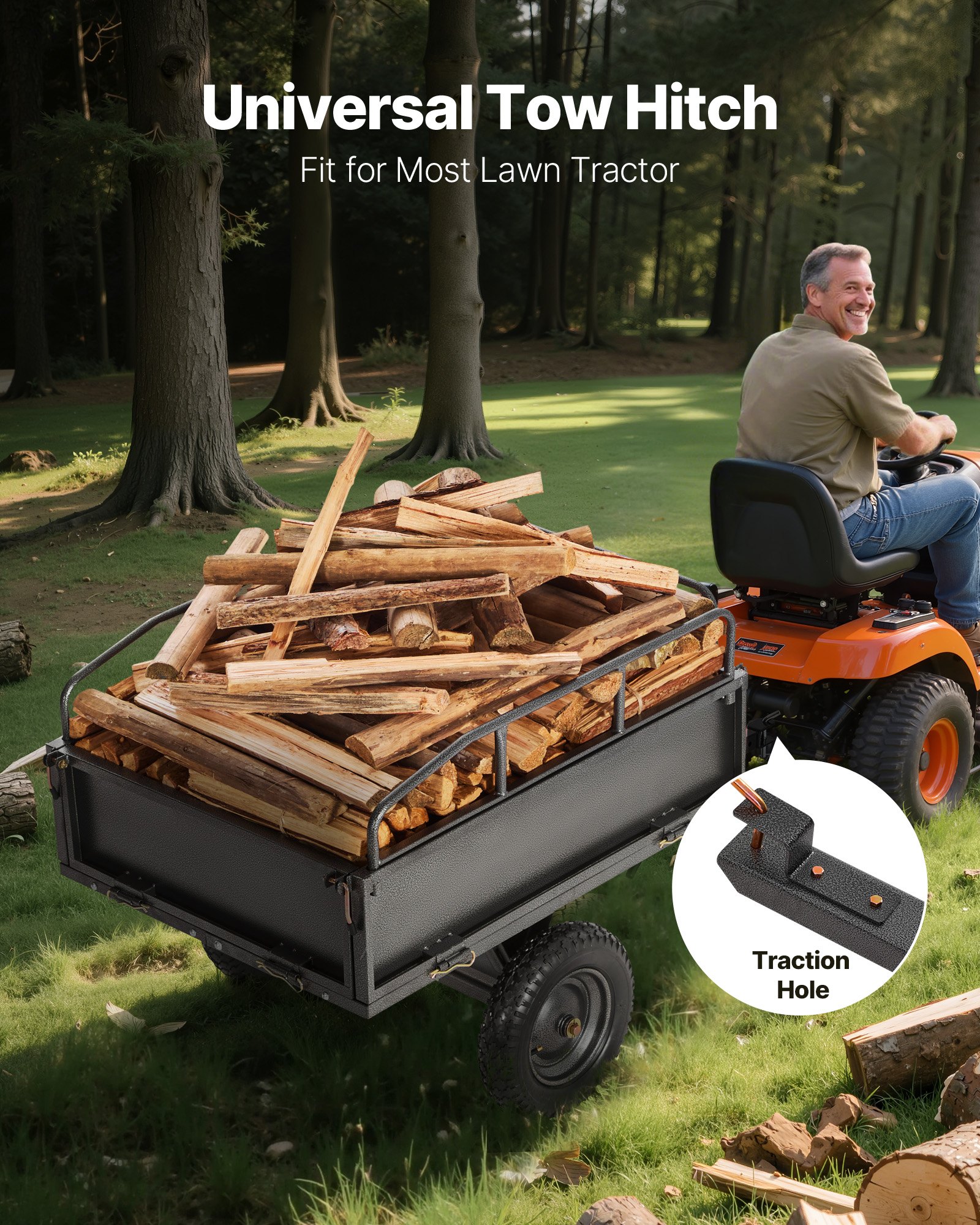 Garden Utility Trailer, 10 Cu. Ft & 227 kg Capacity, ATV UTV Hauling Trailer, Tow Behind Steel Dump Cart with 14
