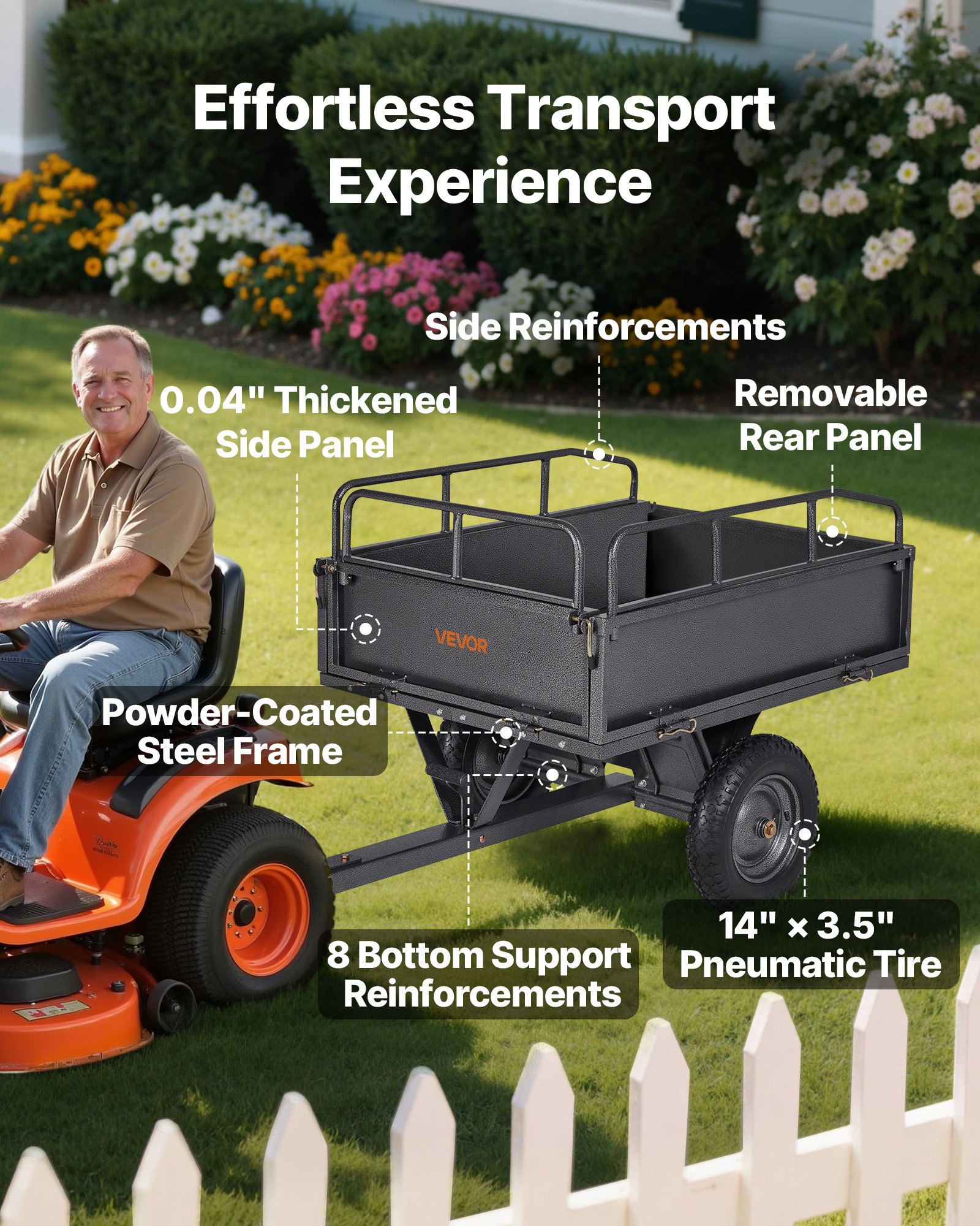 Garden Utility Trailer, 10 Cu. Ft & 227 kg Capacity, ATV UTV Hauling Trailer, Tow Behind Steel Dump Cart with 14