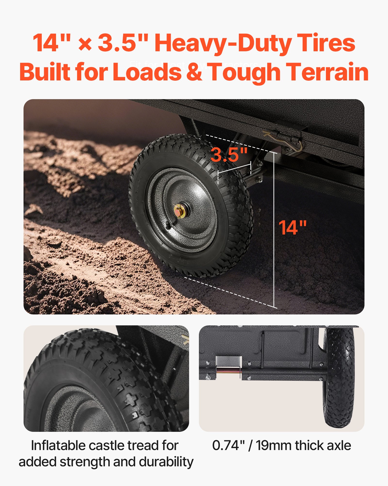 Garden Utility Trailer, 10 Cu. Ft & 227 kg Capacity, ATV UTV Hauling Trailer, Tow Behind Steel Dump Cart with 14