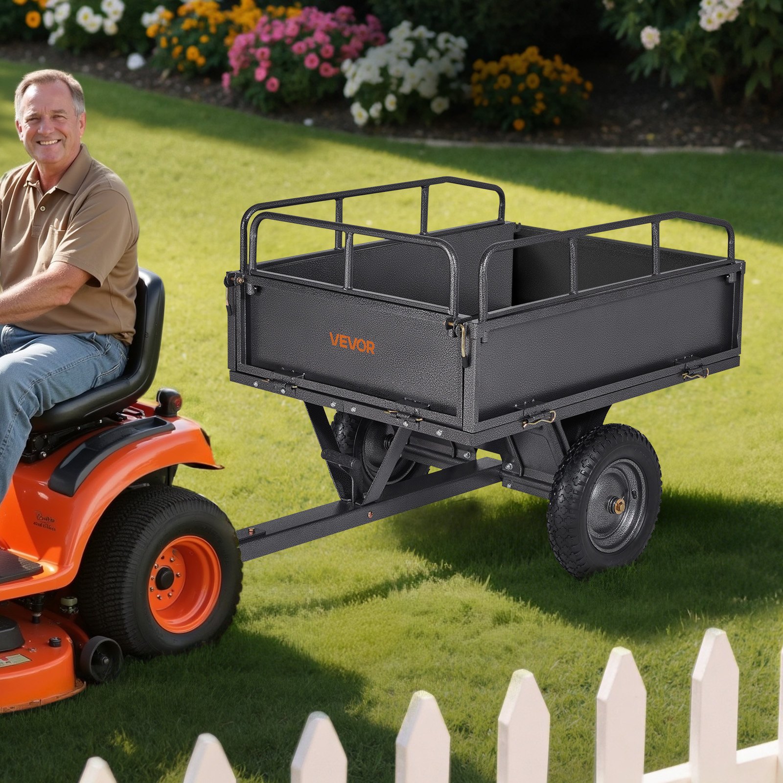 Garden Utility Trailer, 10 Cu. Ft & 227 kg Capacity, ATV UTV Hauling Trailer, Tow Behind Steel Dump Cart with 14