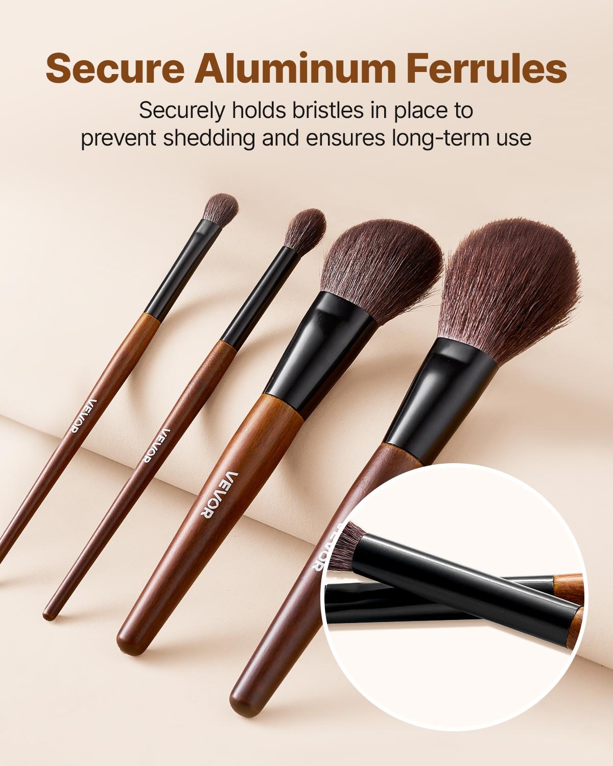 9-Piece Makeup Brush Set for Foundation Blending Eyeshadow, Professional Makeup Brush Kit with Soft Natural Wool & Vegan Synthetic Bristles, Ergonomic Wood Handle, Travel-Friendly Storage Bag - Image 4