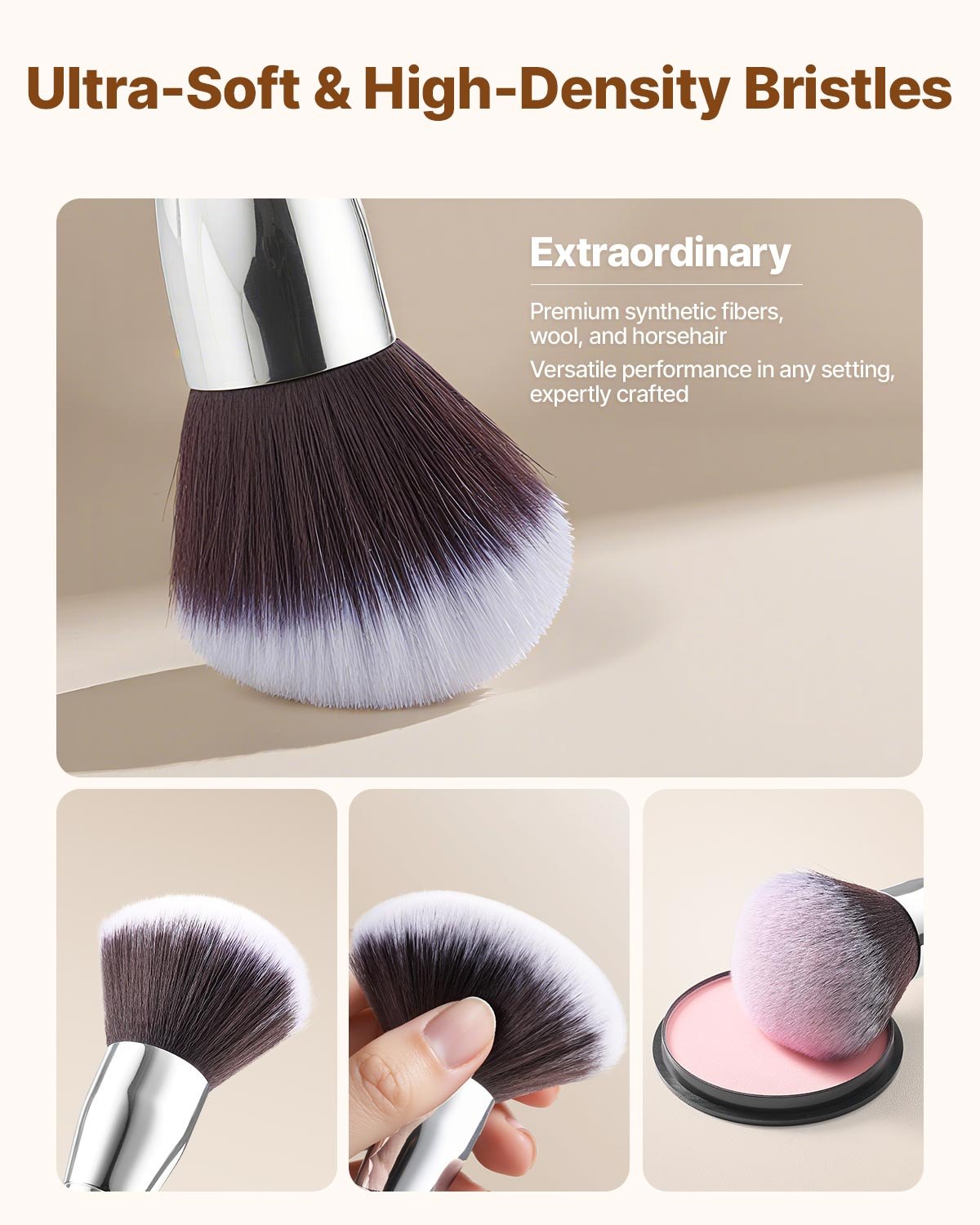 34-Piece Makeup Brush Set, Professional Brushes Kit for Foundation Blending Eyeshadow Concealer Blush - with Soft Bristles, Ergonomic Wood Handle, Travel-Friendly Case Included - Image 3