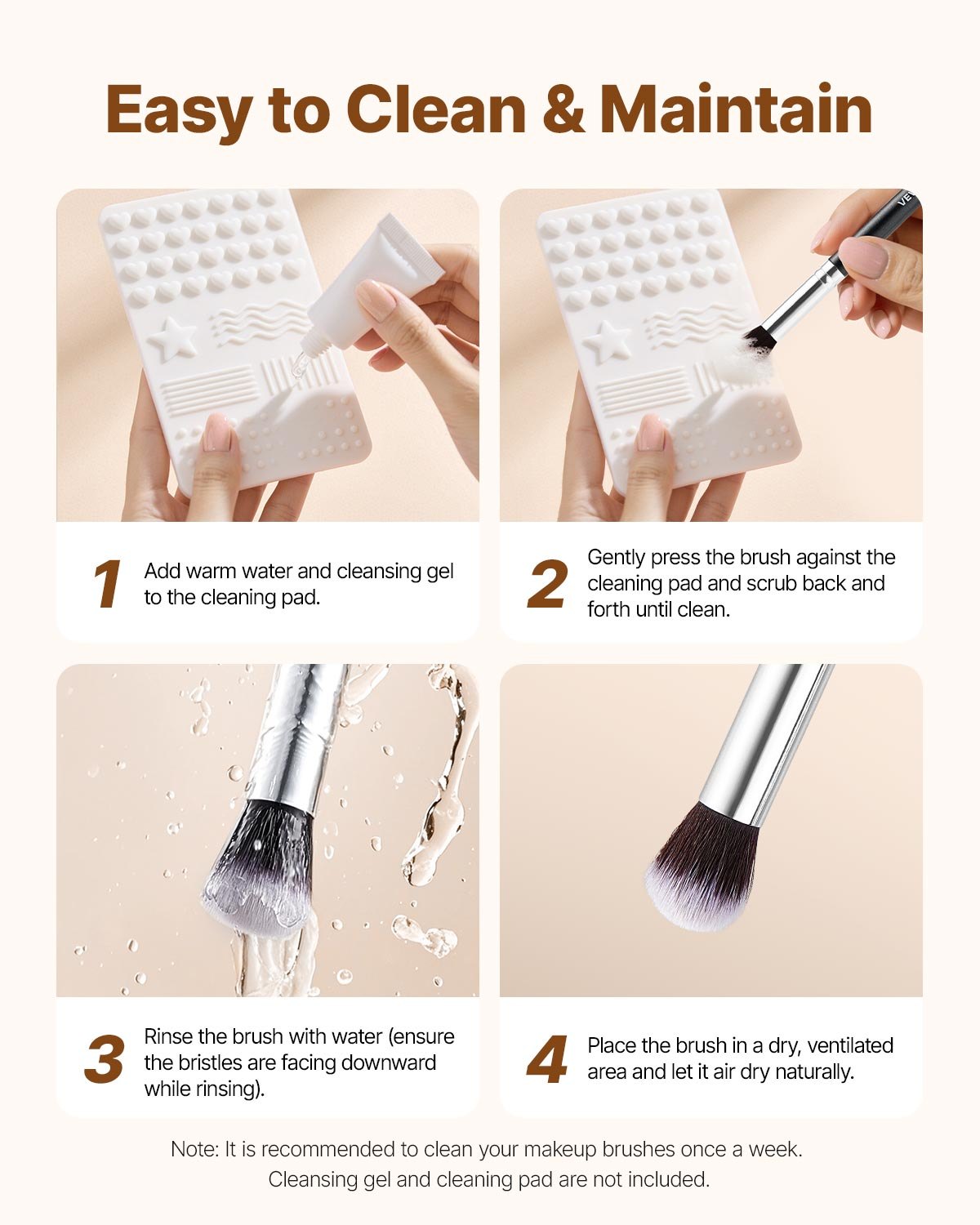 15-Piece Makeup Brush Set for Foundation Blending Eyeshadow, Professional Vegan Brushes with Soft Synthetic Bristles, Ergonomic Wood Handle & Aluminum Ferrule, Portable and Travel-Friendly - Image 6
