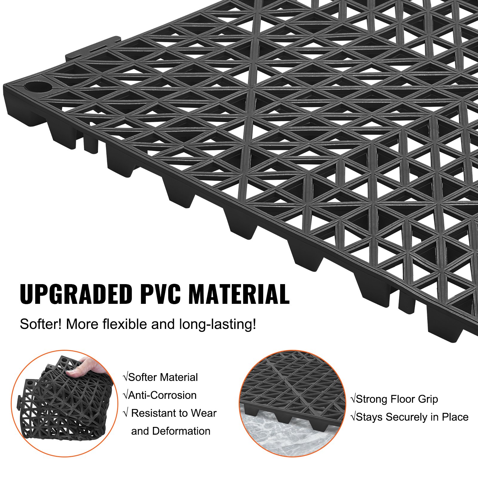 Modular Interlocking Cushion, 50 Pack 30 x 30 cm Splicing Drainage Mats, PVC Interlocking Drainage Floor Tiles, Non-Slip Drainage Holes for Restroom, Bathroom, Kitchen, Pool, Wet Area, Black - Image 3