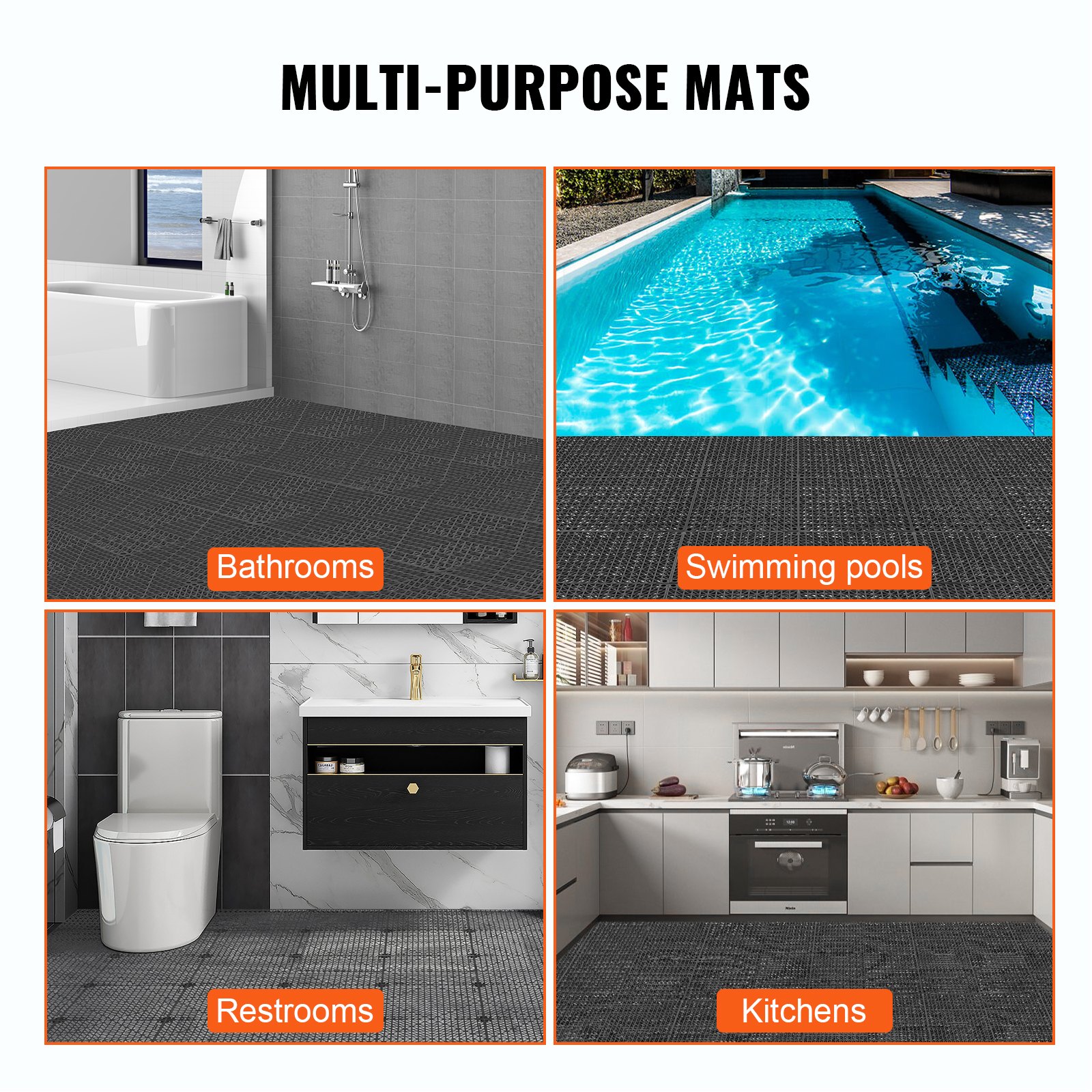 Modular Interlocking Cushion, 50 Pack 30 x 30 cm Splicing Drainage Mats, PVC Interlocking Drainage Floor Tiles, Non-Slip Drainage Holes for Restroom, Bathroom, Kitchen, Pool, Wet Area, Black - Image 6