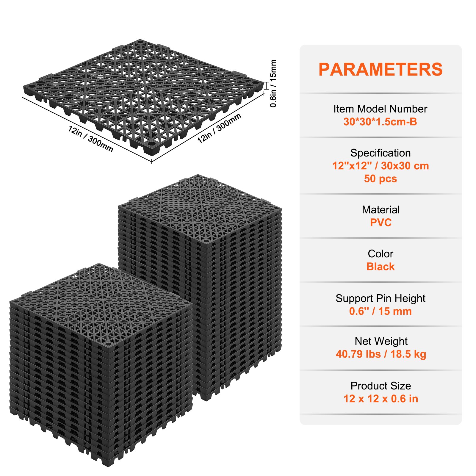 Modular Interlocking Cushion, 50 Pack 30 x 30 cm Splicing Drainage Mats, PVC Interlocking Drainage Floor Tiles, Non-Slip Drainage Holes for Restroom, Bathroom, Kitchen, Pool, Wet Area, Black - Image 7