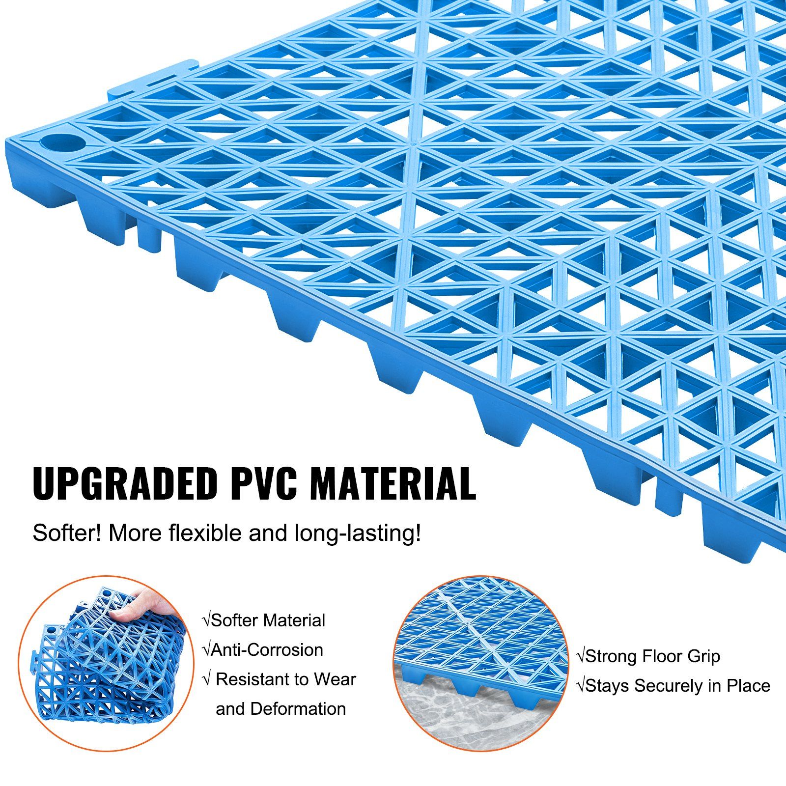 Modular Interlocking Cushion, 50 Pack 30 x 30 cm Splicing Drainage Mats, Soft PVC Interlocking Drainage Floor Tiles, Non-Slip Drainage Holes for Restroom, Bathroom, Kitchen, Pool, Wet Area, Blue - Image 3
