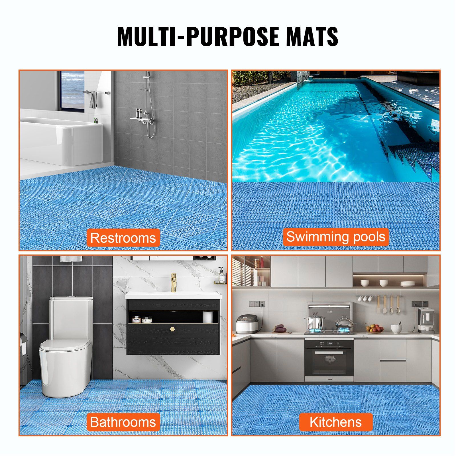 Modular Interlocking Cushion, 50 Pack 30 x 30 cm Splicing Drainage Mats, Soft PVC Interlocking Drainage Floor Tiles, Non-Slip Drainage Holes for Restroom, Bathroom, Kitchen, Pool, Wet Area, Blue - Image 6
