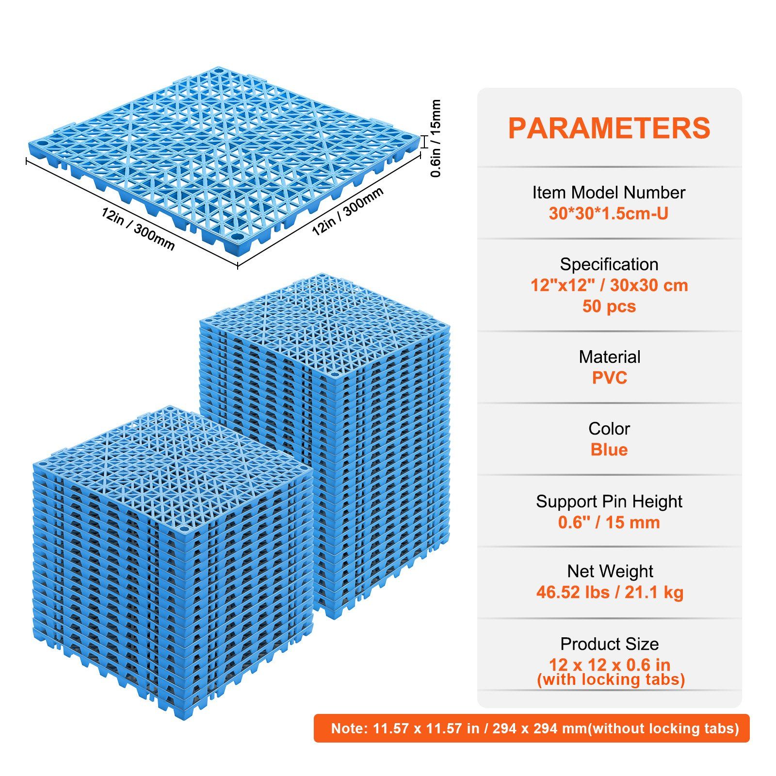 Modular Interlocking Cushion, 50 Pack 30 x 30 cm Splicing Drainage Mats, Soft PVC Interlocking Drainage Floor Tiles, Non-Slip Drainage Holes for Restroom, Bathroom, Kitchen, Pool, Wet Area, Blue - Image 7