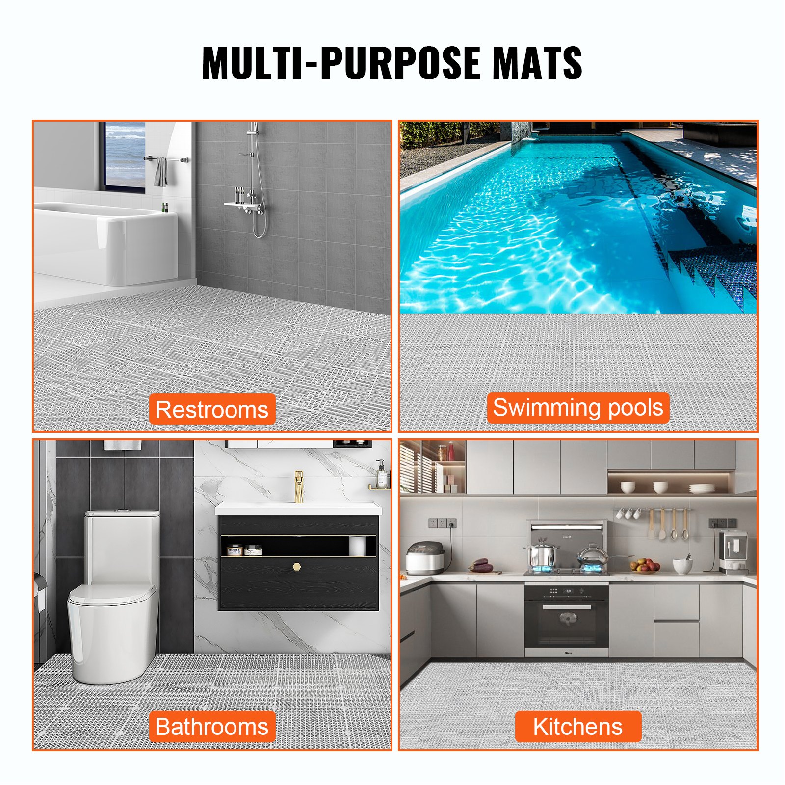 Modular Interlocking Cushion, 12 Pack 30 x 30 cm Splicing Drainage Mats, Soft PVC Interlocking Drainage Floor Tiles, Non-Slip Drainage Holes for Restroom, Bathroom, Kitchen, Pool, Wet Area, Gray - Image 6