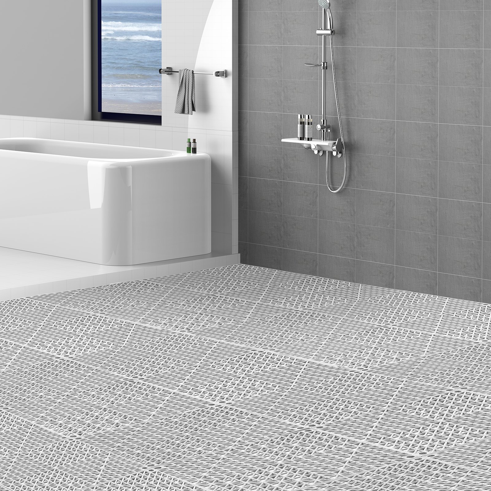 Modular Interlocking Cushion, 12 Pack 30 x 30 cm Splicing Drainage Mats, Soft PVC Interlocking Drainage Floor Tiles, Non-Slip Drainage Holes for Restroom, Bathroom, Kitchen, Pool, Wet Area, Gray - Image 8