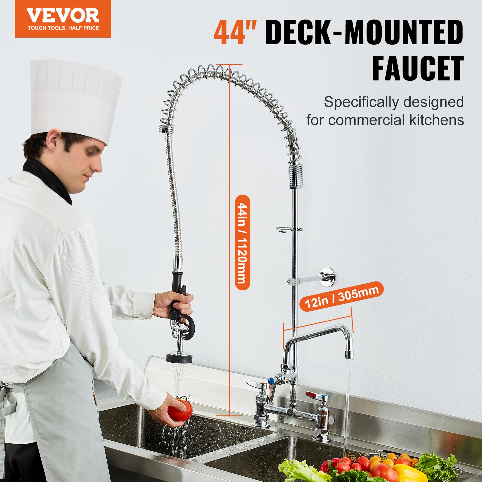 Commercial Faucet with Pre-Rinse Sprayer, 44