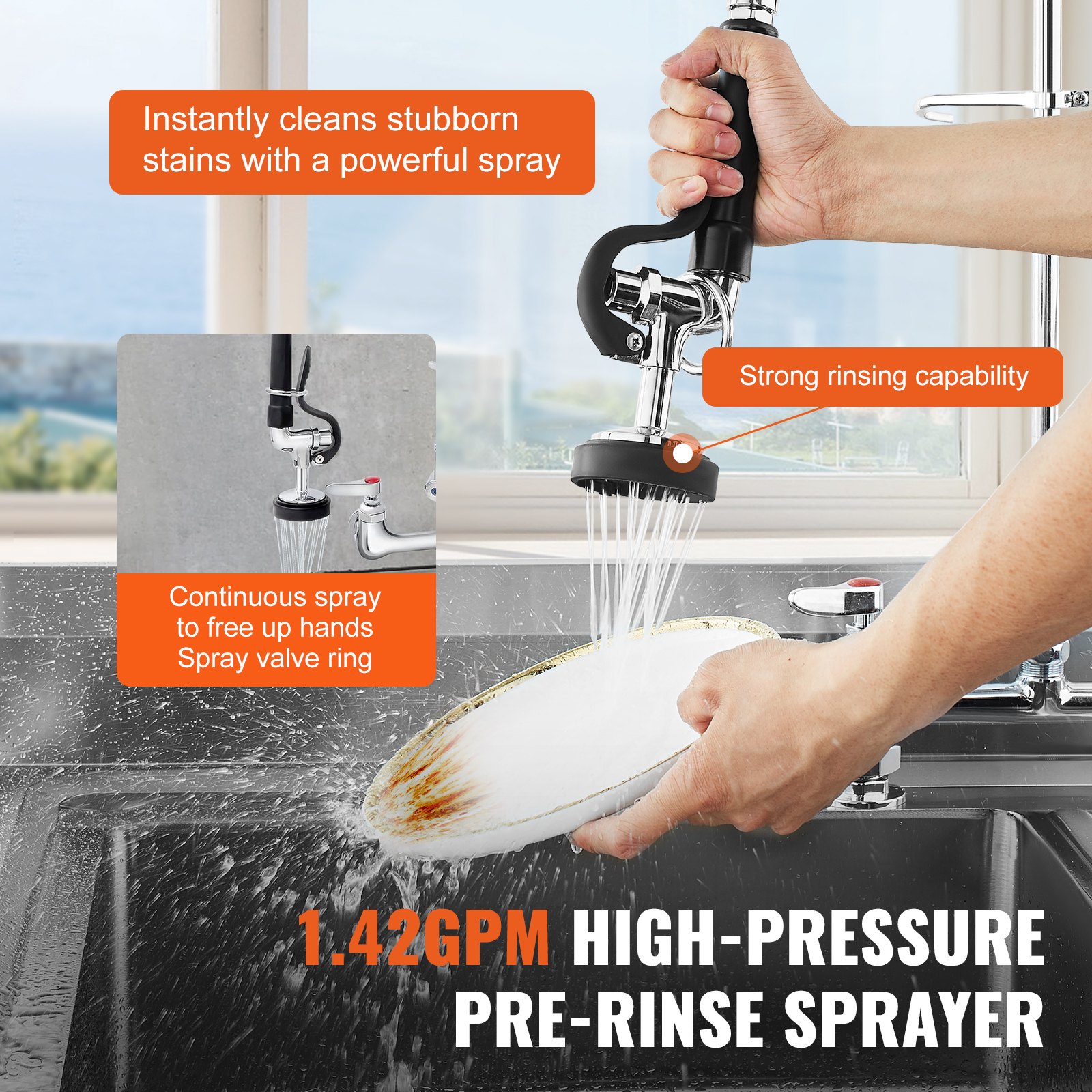 Commercial Faucet with Pre-Rinse Sprayer, 44