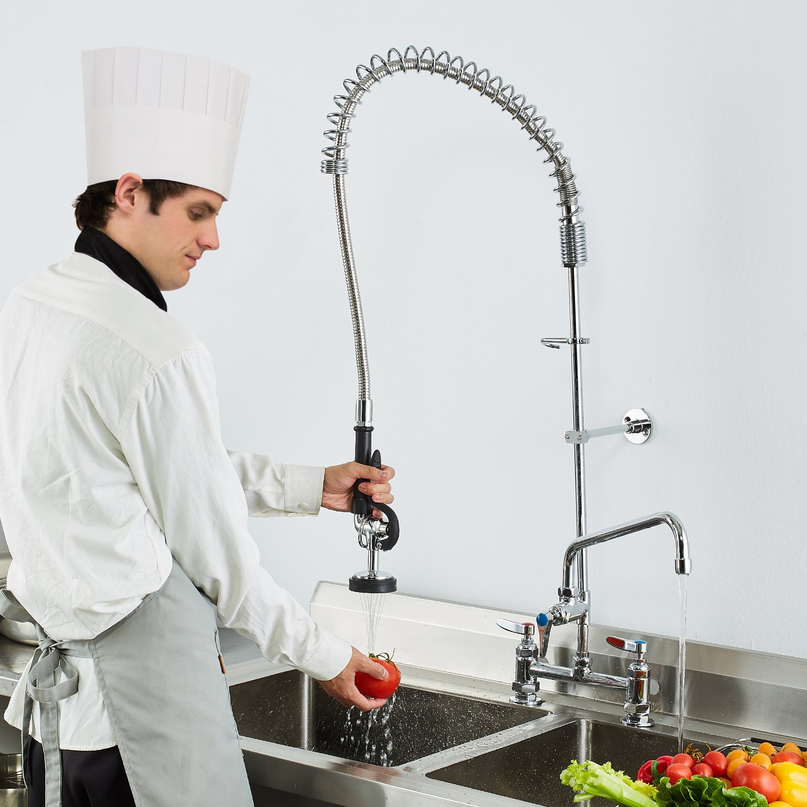 Commercial Faucet with Pre-Rinse Sprayer, 44