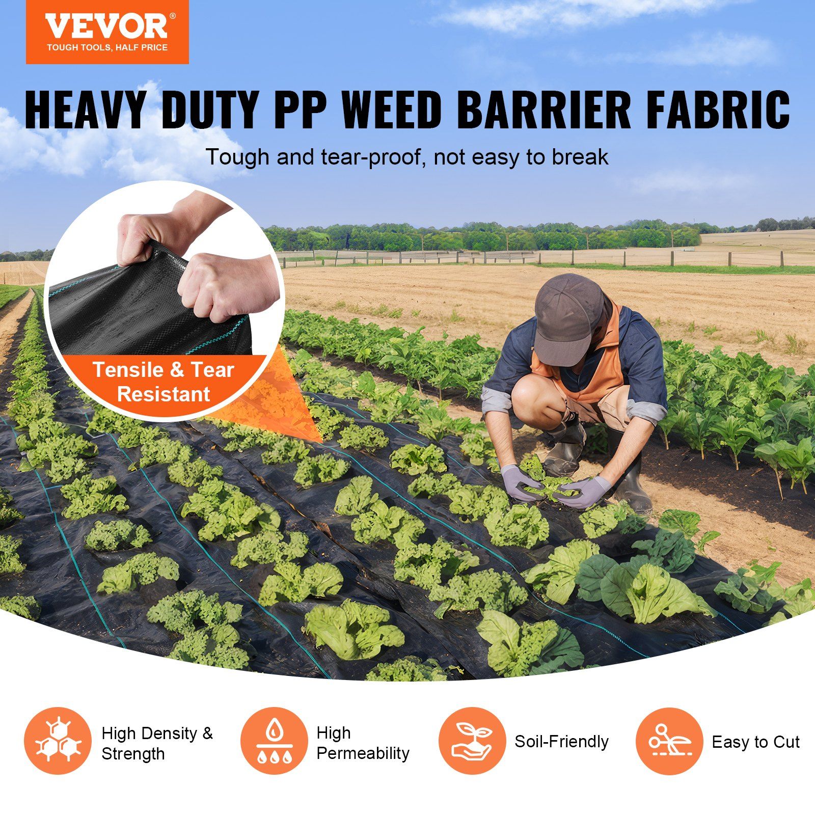 Weed Barrier Landscape Fabric, 4*50FT Heavy Duty Garden Weed Fabric, Woven PP Weed Control Fabric, Driveway Fabric, Geotextile Fabric for Landscaping, Ground Cover, Weed Blocker Weed Mat, Black - Image 2