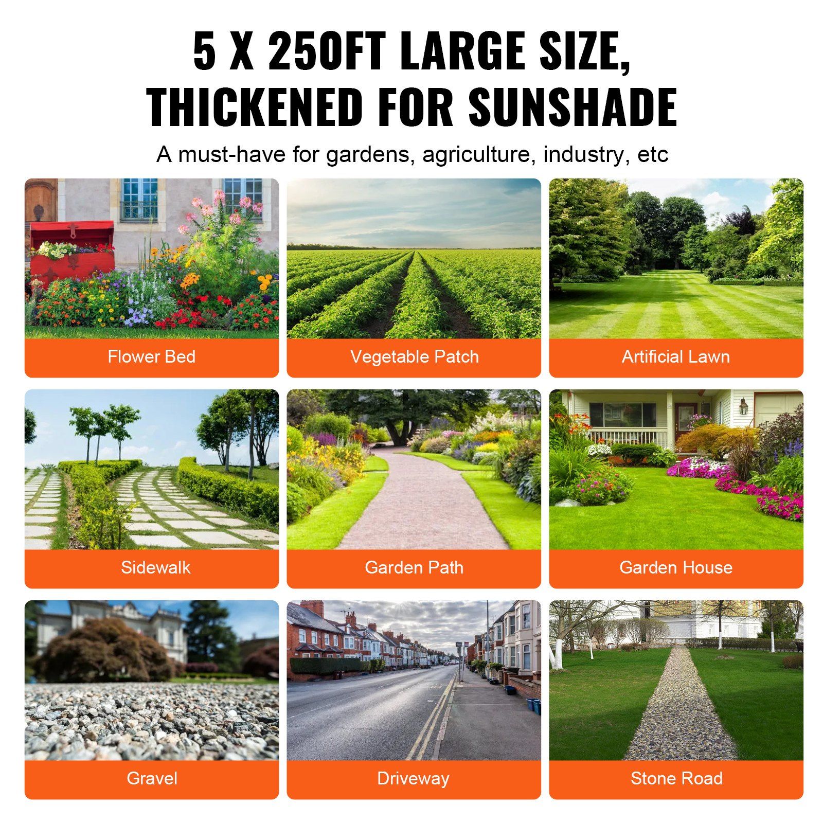 5FTx250FT Premium Heavy Duty Weed Barrier Landscape Fabric, 5OZ Woven Geotextile Fabric Under Gravel, High Permeability for Weed Blocker Weed Mat, Driveway Fabric, Weed Control Garden Cloth - Image 6