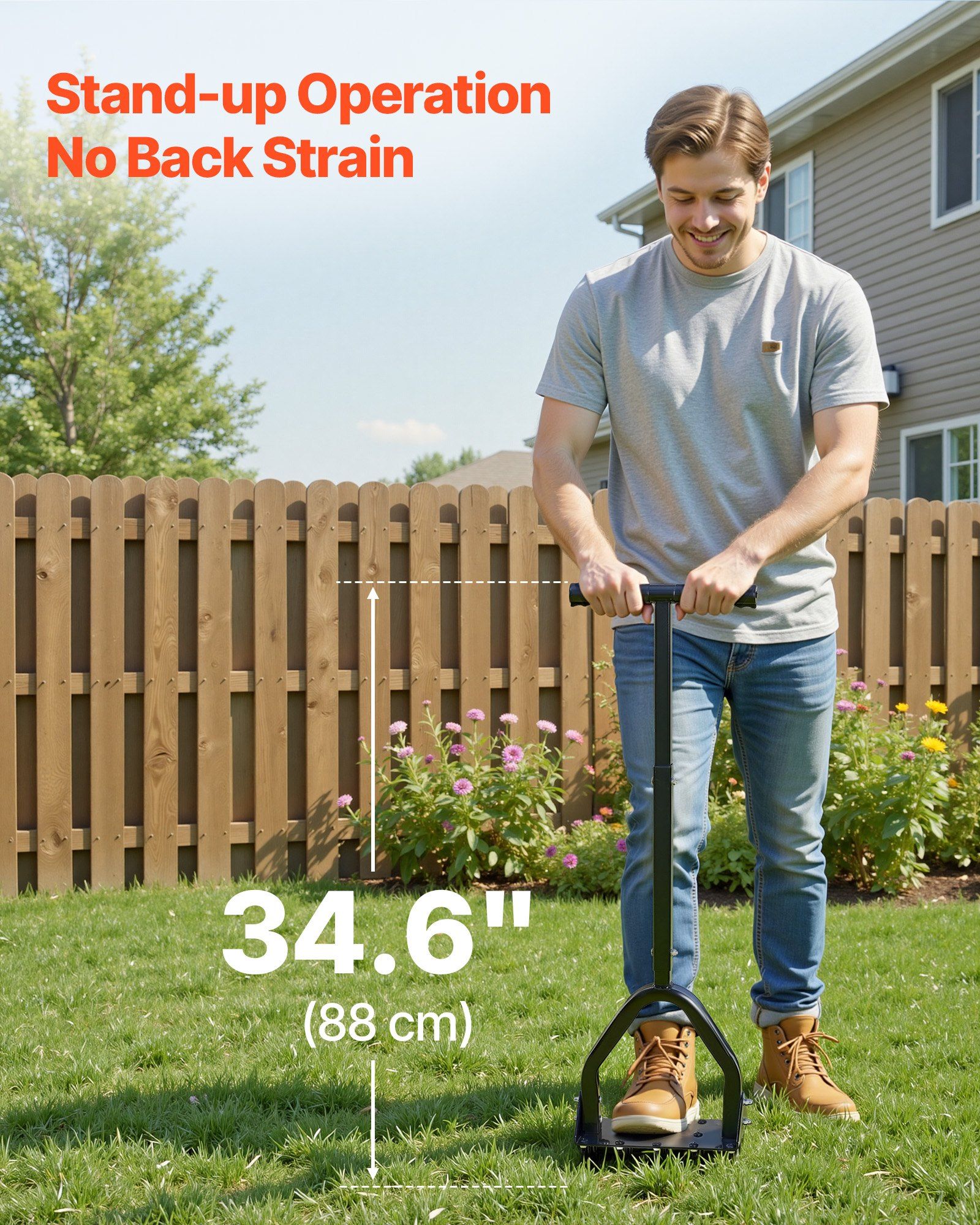 Lawn Aerator, 9.2 in Manual Core Aerator Tool with 15 Iron Spikes, Long Handle & Wide Plate, Heavy Duty Grass Aeration Tool, Yard Aerators for Compacted Hardened Soil Lawn Aeration - Image 4