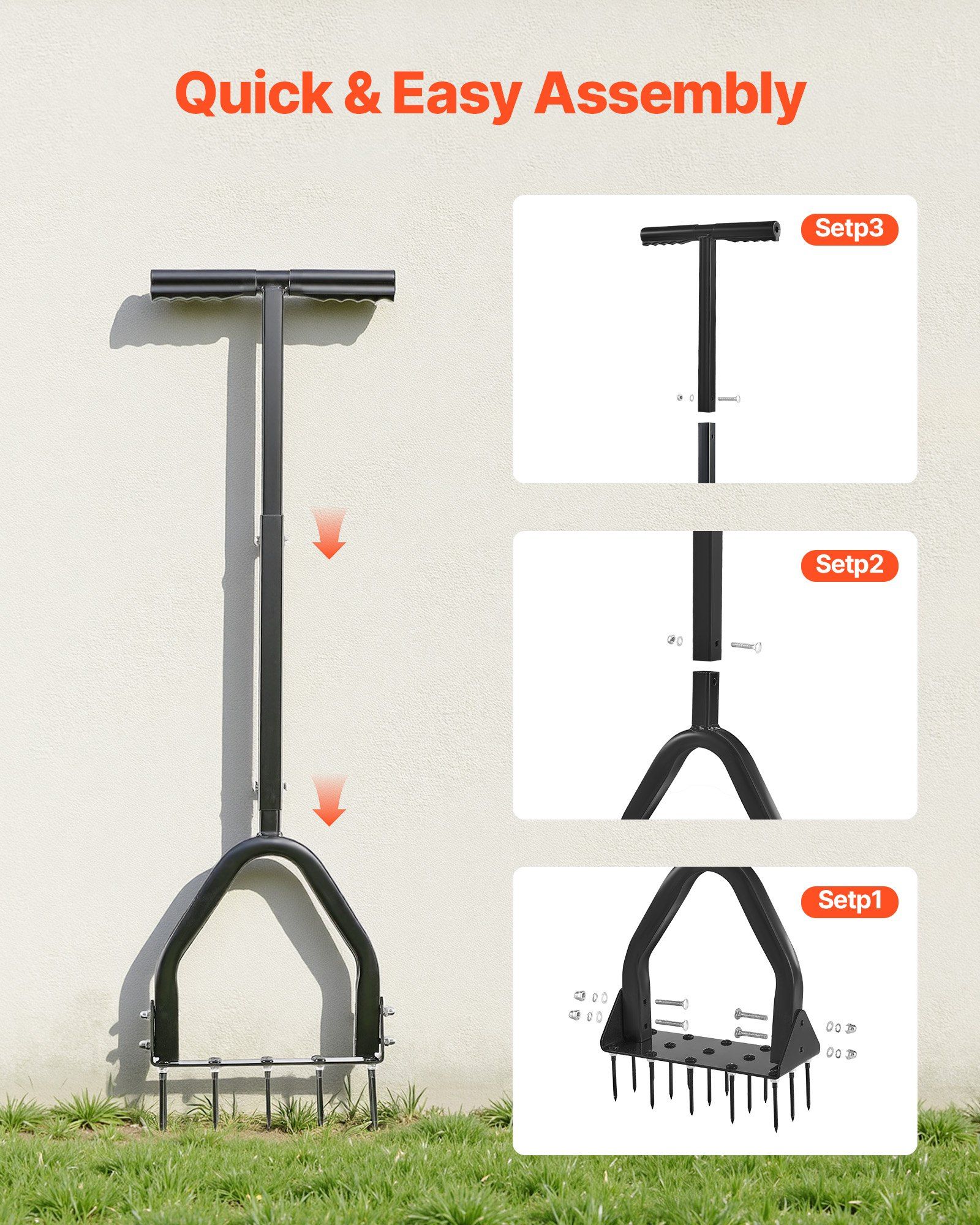 Lawn Aerator, 9.2 in Manual Core Aerator Tool with 15 Iron Spikes, Long Handle & Wide Plate, Heavy Duty Grass Aeration Tool, Yard Aerators for Compacted Hardened Soil Lawn Aeration - Image 5