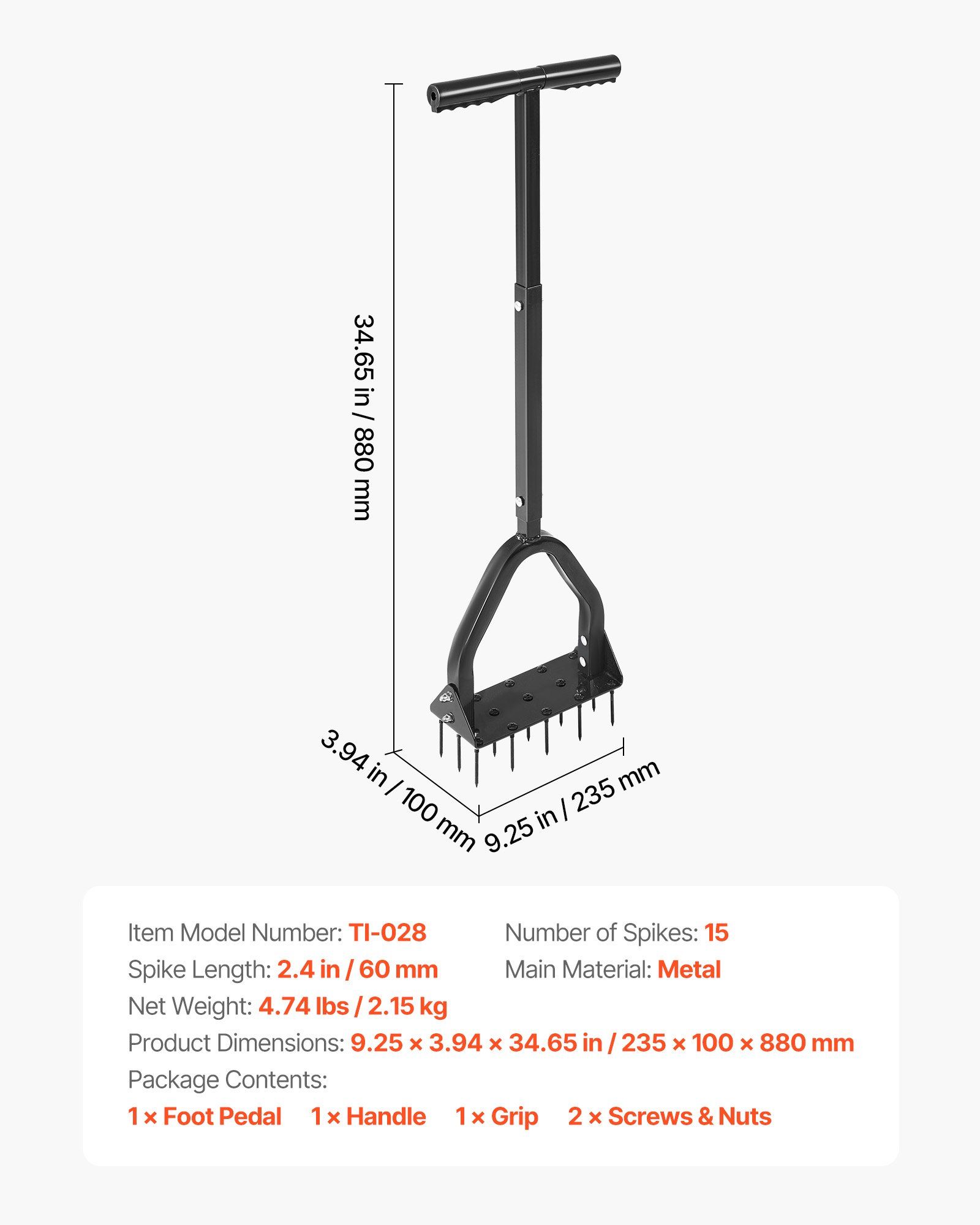 Lawn Aerator, 9.2 in Manual Core Aerator Tool with 15 Iron Spikes, Long Handle & Wide Plate, Heavy Duty Grass Aeration Tool, Yard Aerators for Compacted Hardened Soil Lawn Aeration - Image 7